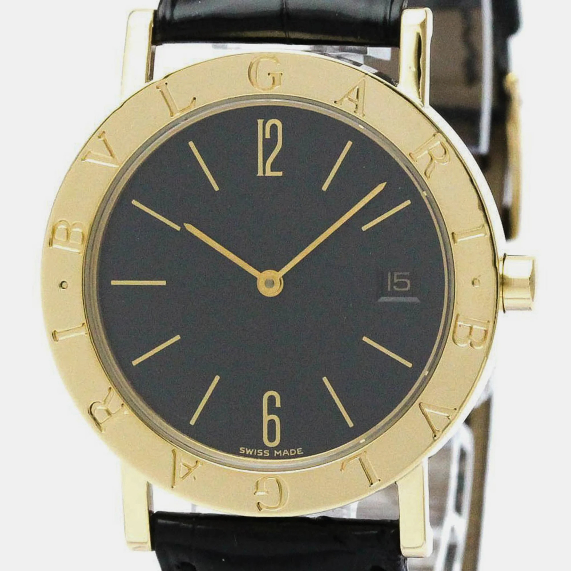 Pre-owned Bvlgari Black 18k Yellow Gold Bb33gld Quartz Men's Wristwatch 33 Mm