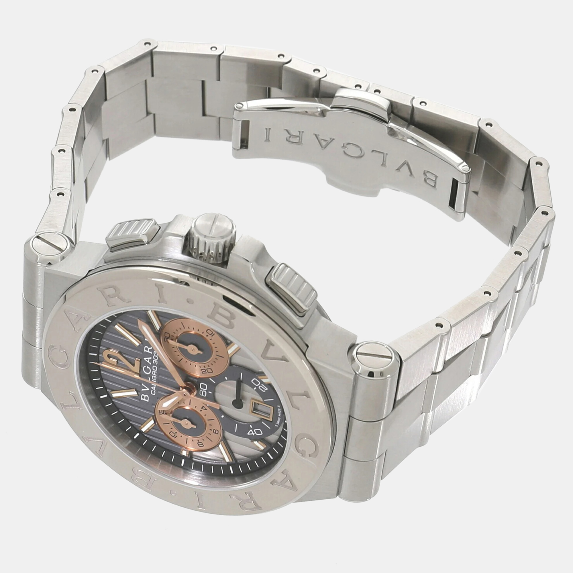 

Bvlgari Grey 18k White Gold And Stainless Steel Diagono DG42C14SWGSDCH Automatic Men's Wristwatch 42 mm