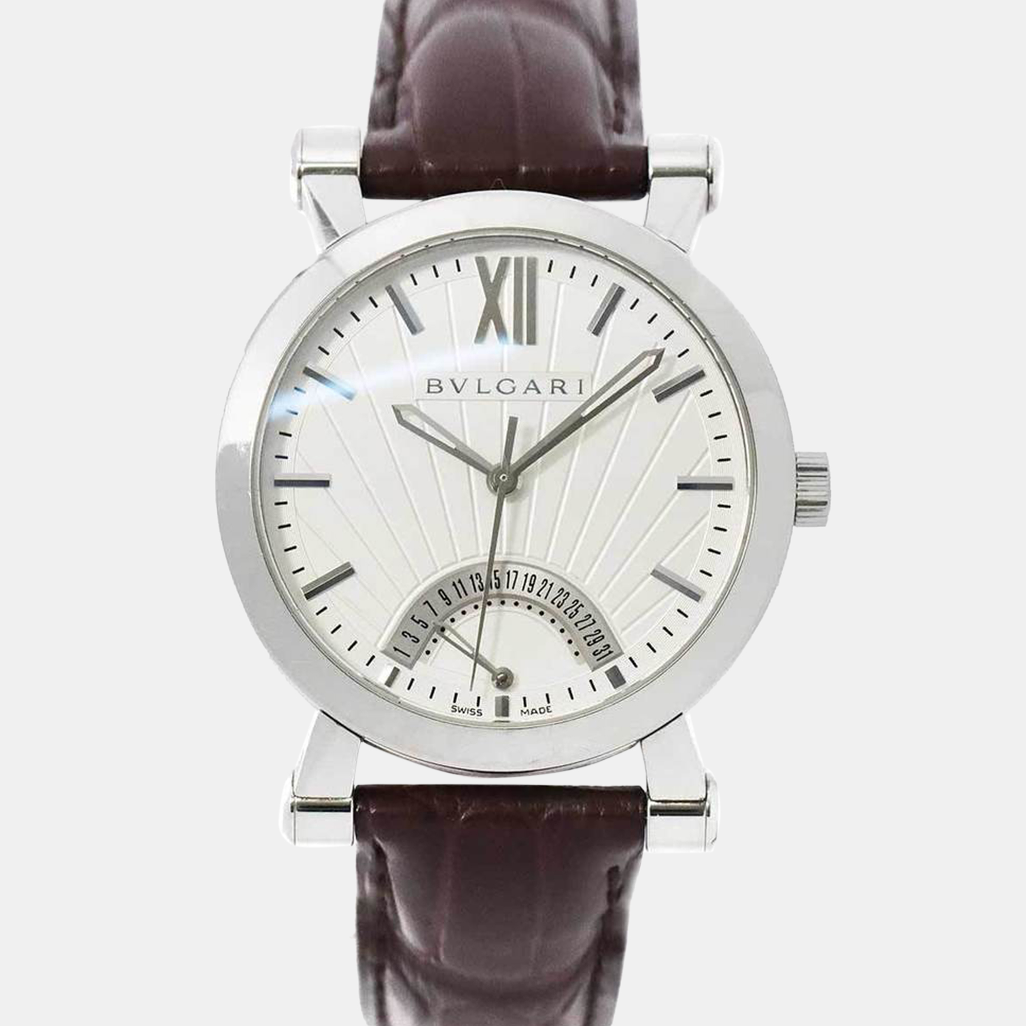 Pre-owned Bvlgari Silver Stainless Steel Sotirio Retrograde Sb42sdr Automatic Men's Wristwatch 42 Mm