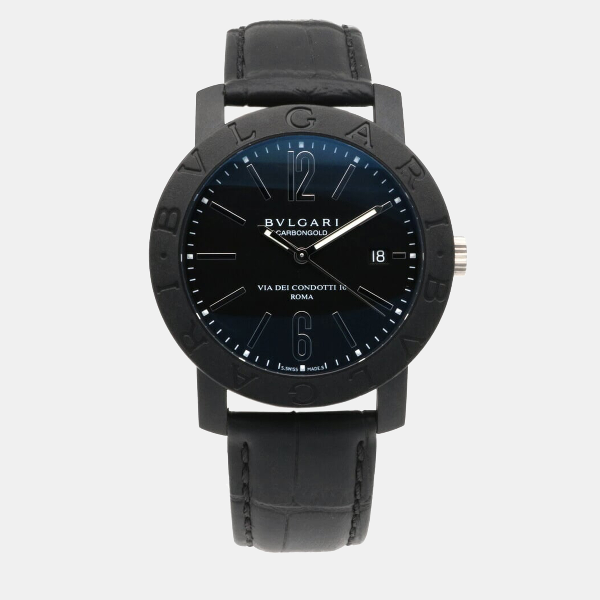 Pre-owned Bvlgari Black Carbon Fiber Carbongold Via Dei Condotti Bb40cl Automatic Men's Wristwatch 40 Mm