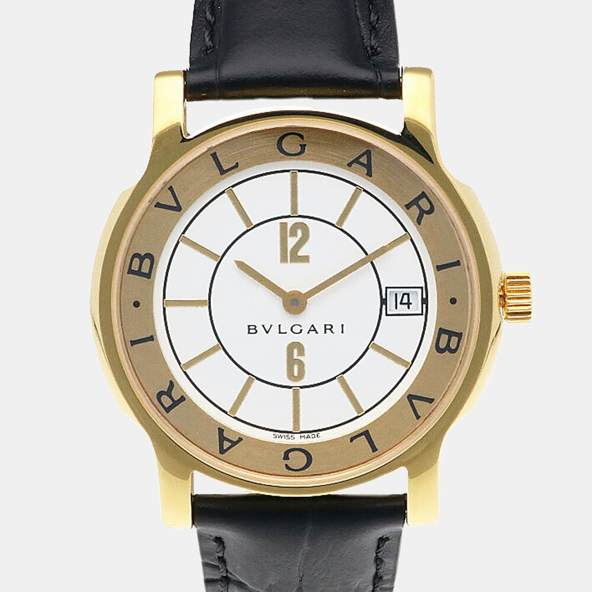 

Bvlgari White 18K Yellow Gold Solotempo ST35G Quartz Men's Wristwatch 35 mm