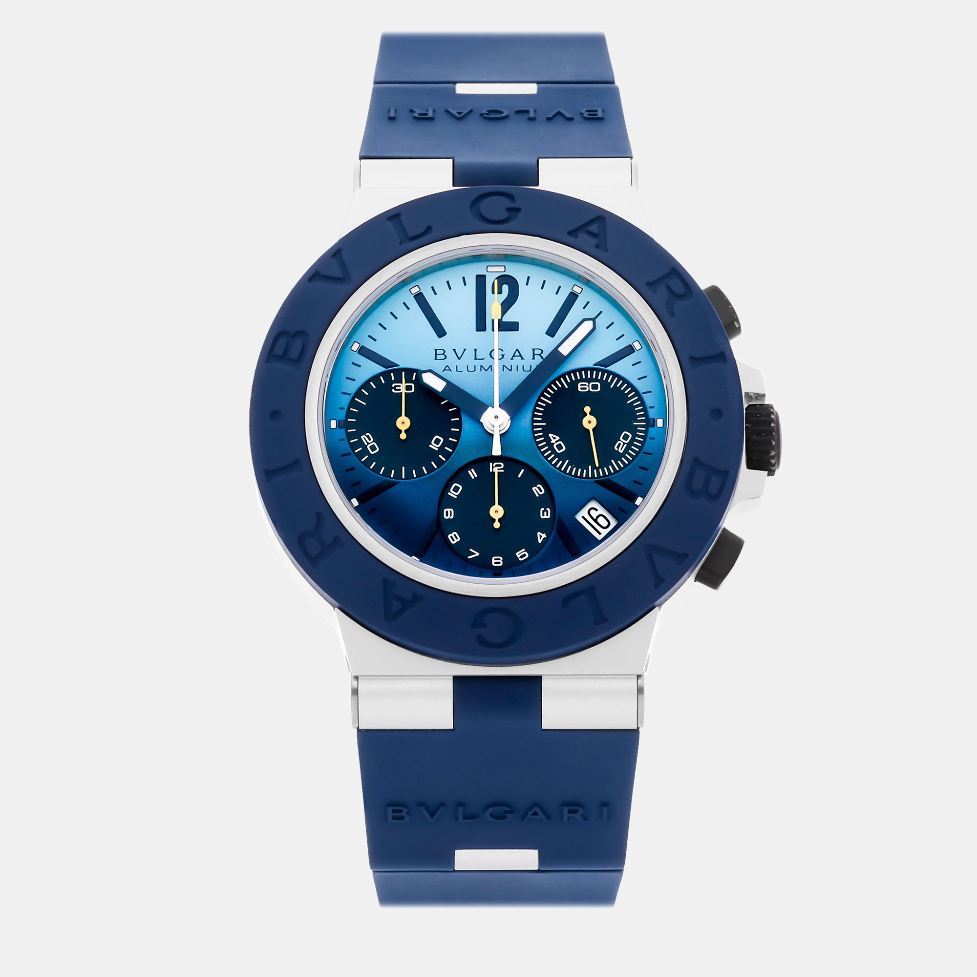 Pre-owned Bvlgari Blue Aluminum Aluminium Capri 103844 Automatic Men's Wristwatch 40 Mm