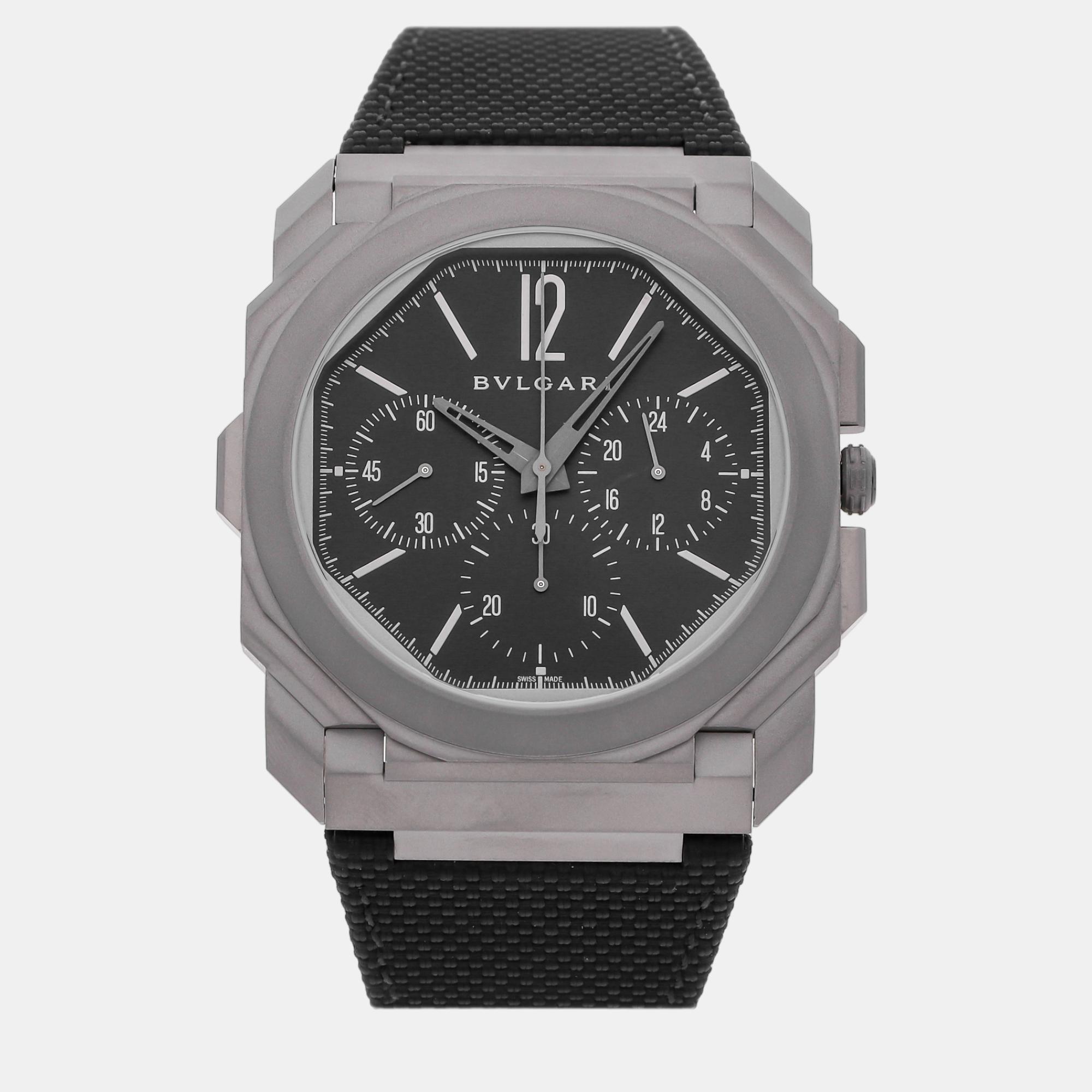 Pre-owned Bvlgari Black Titanium Octo Finissimo 103371 Automatic Men's Wristwatch 42 Mm