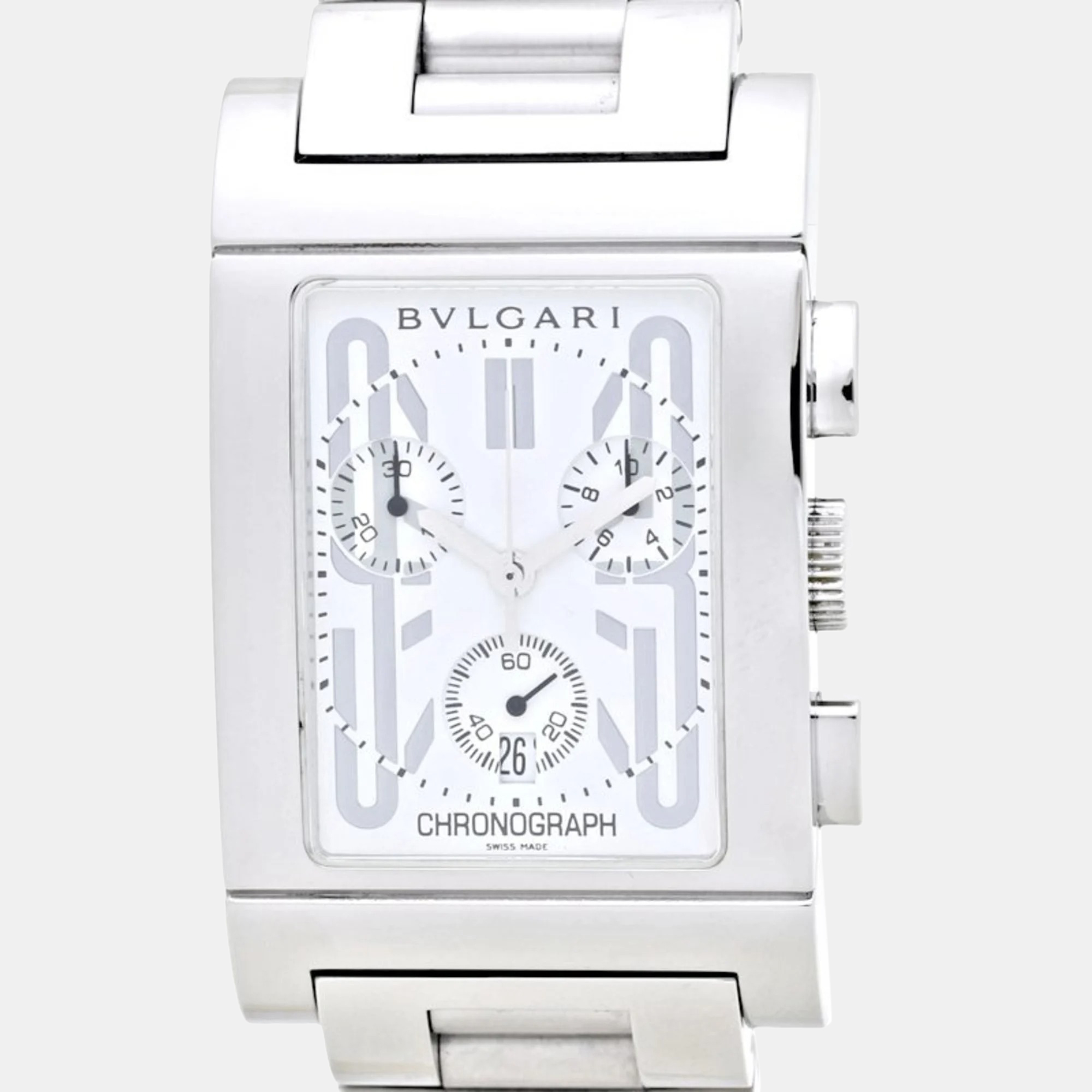 

Bvlgari White Stainless Steel Rettangolo RTC49S Quartz Men's Wristwatch 29 mm