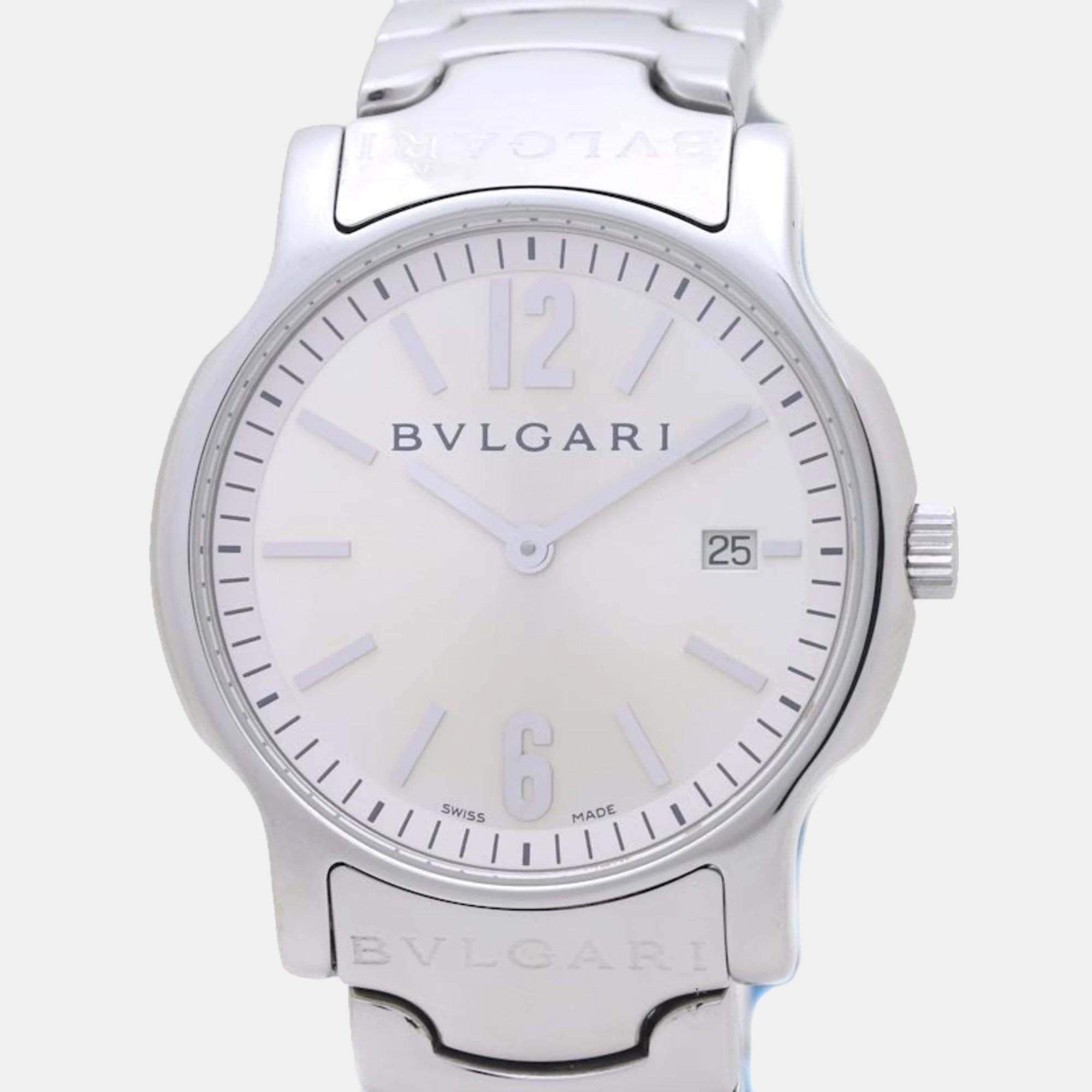 

Bvlgari Silver Stainless Steel Solotempo ST35C6SSD Quartz Men's Wristwatch 35 mm