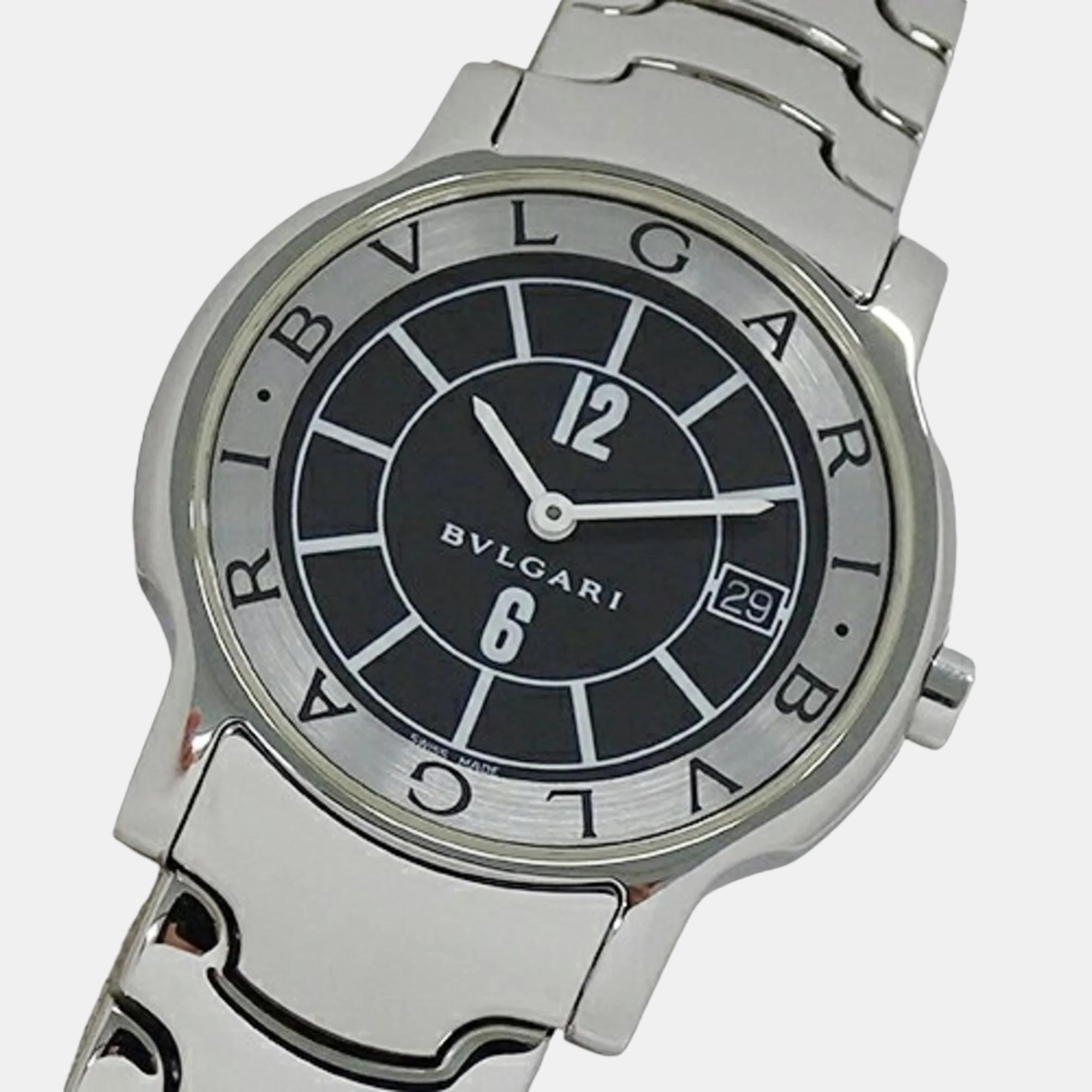 

Bvlgari Black Stainless Steel Solotempo ST35S Quartz Men's Wristwatch 35 mm