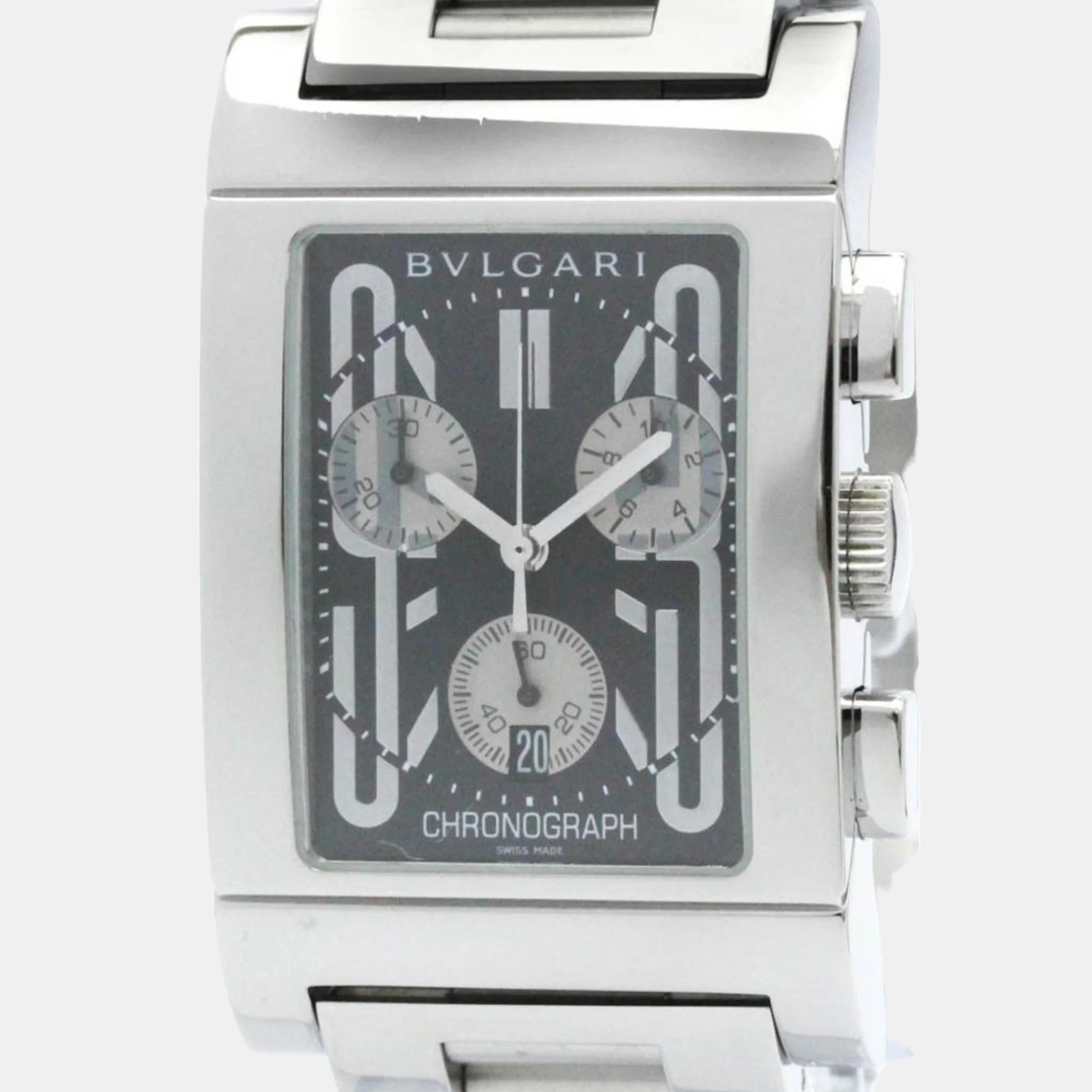 

Bvlgari Black Stainless Steel Rettangolo RTC49S Quartz Men's Wristwatch 49 mm