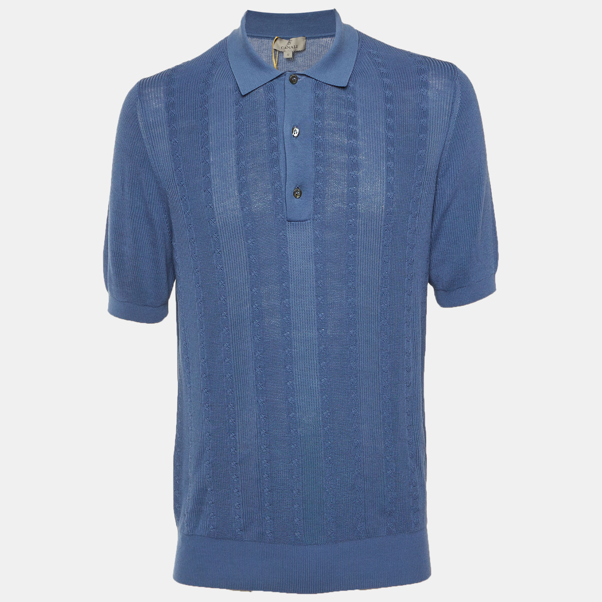 

Canali Blue Cotton Cable Knit Polo T-Shirt XL