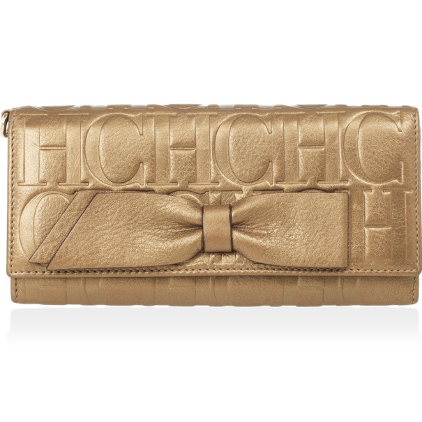 Carolina Herrera CH Bronze Leather Gigi Continental Wallet