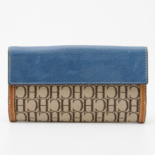 Pre Owned Carolina Herrera Monogram Canvas and Leather Continental Wallet