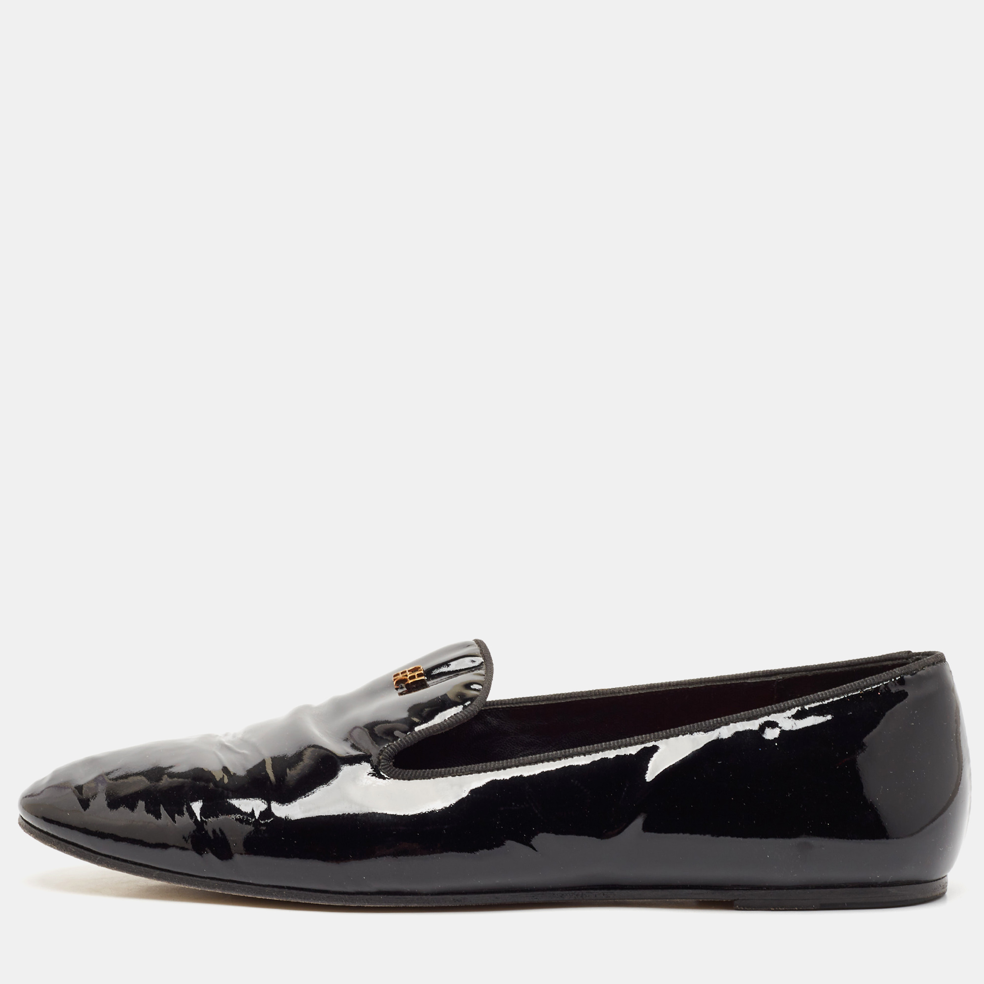 

Carolina Herrera Black Patent Leather Smoking Slippers Size