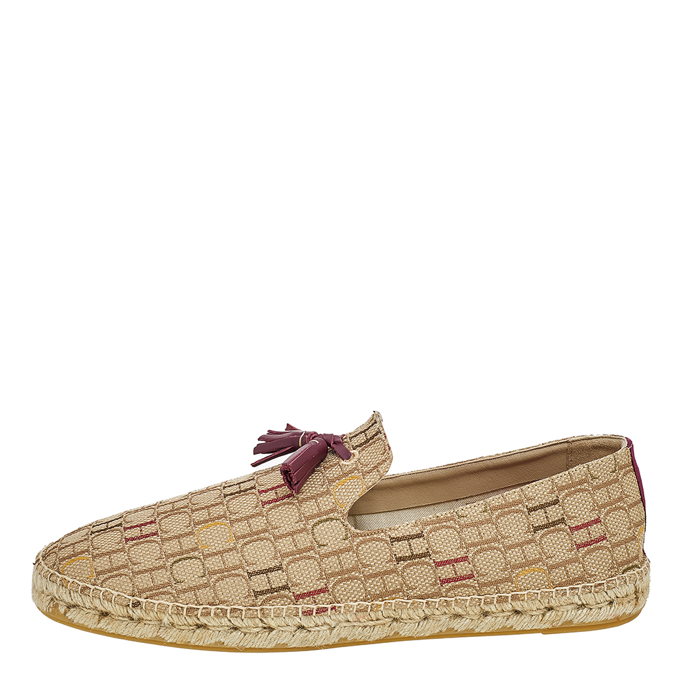 

CH Carolina Herrera Beige Monogram Canvas Espadrille Flats Size