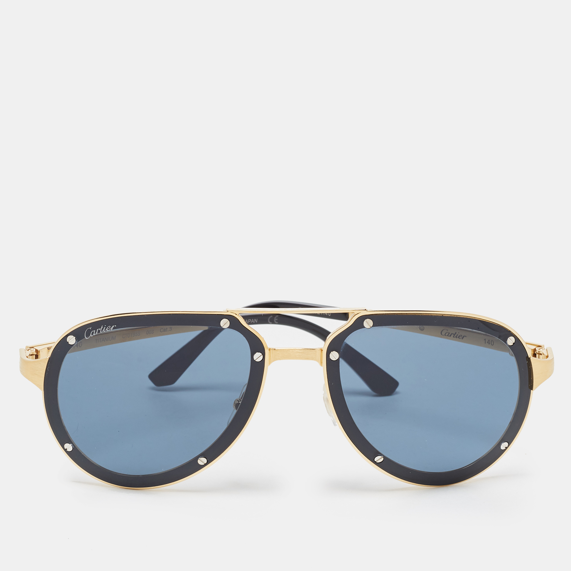 Pre Owned Cartier Black/Gold Santos de Cartier Aviator Sunglasses