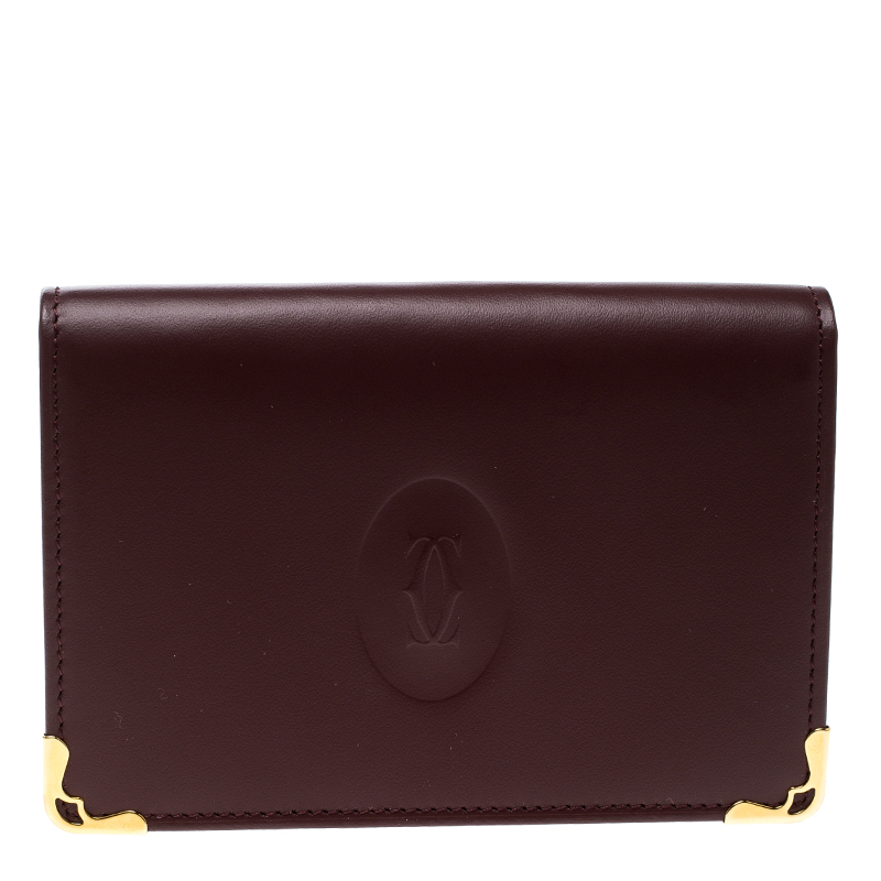 Pre Owned حافظة بطاقات كارتييه ماست دو كارتييه جلد عنابية