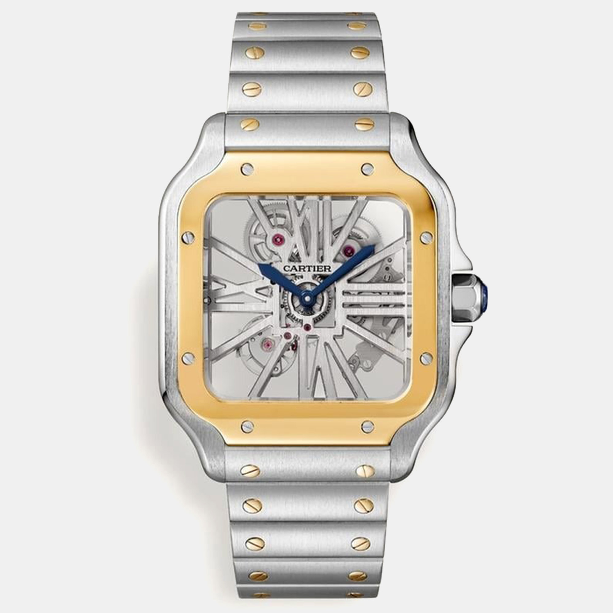 Cartier Santos Skeleton WHSA0019 Silver Stainless Steel Manual Winding Men Wristwatch 40mm
