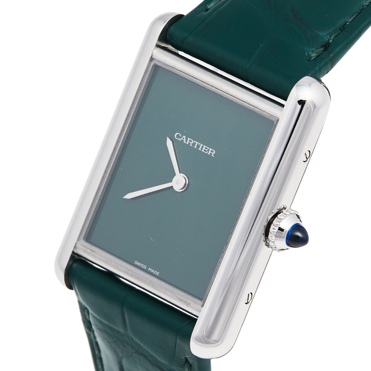 

Cartier Green Stainless Steel Alligator Leather Tank Must WSTA0056 Men's Wristwatch