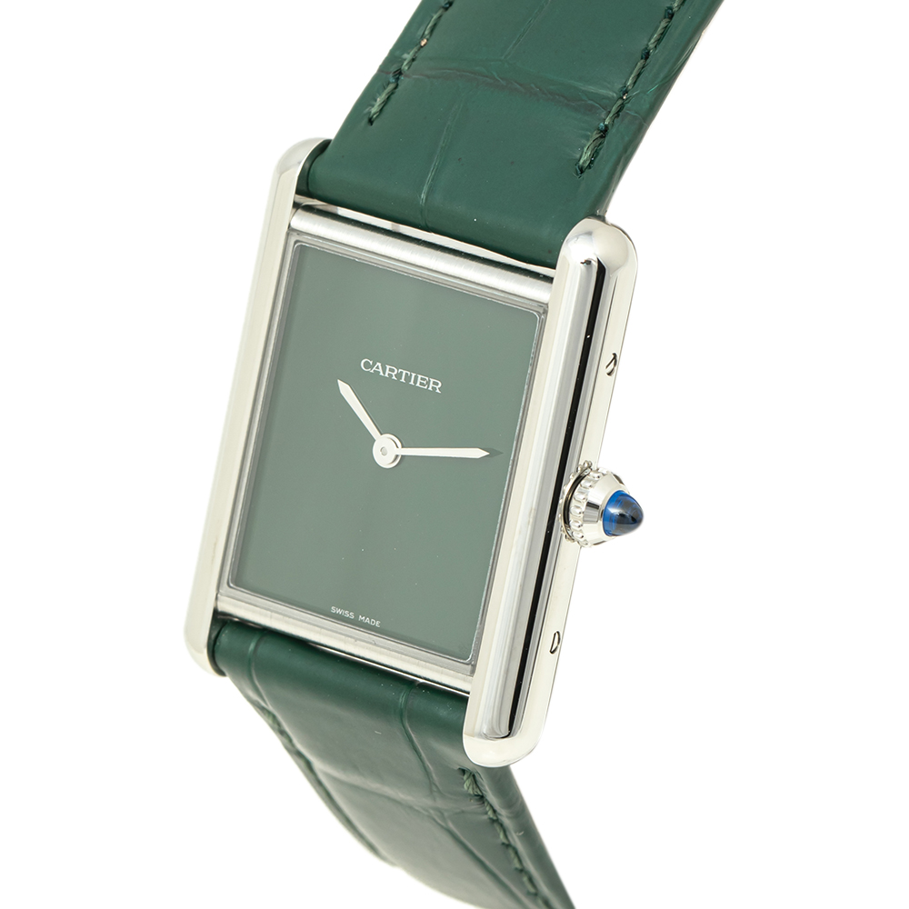 

Cartier Green Stainless Steel Alligator Leather Tank Must WSTA0056 Men's Wristwatch