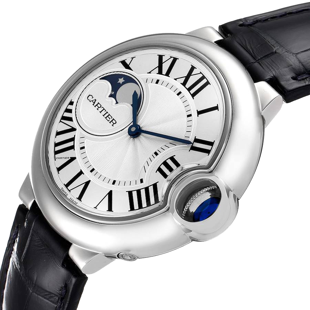 

Cartier Silver Stainless Steel Ballon Bleu Moonphase Automatic WSBB0020 Men's Wristwatch 37 MM