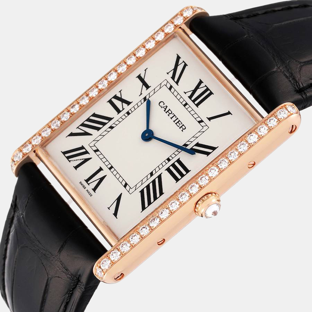 

Cartier Silver Diamonds 18k Rose Gold Tank Louis XL WT200005 Men's Wristwatch 34 mm