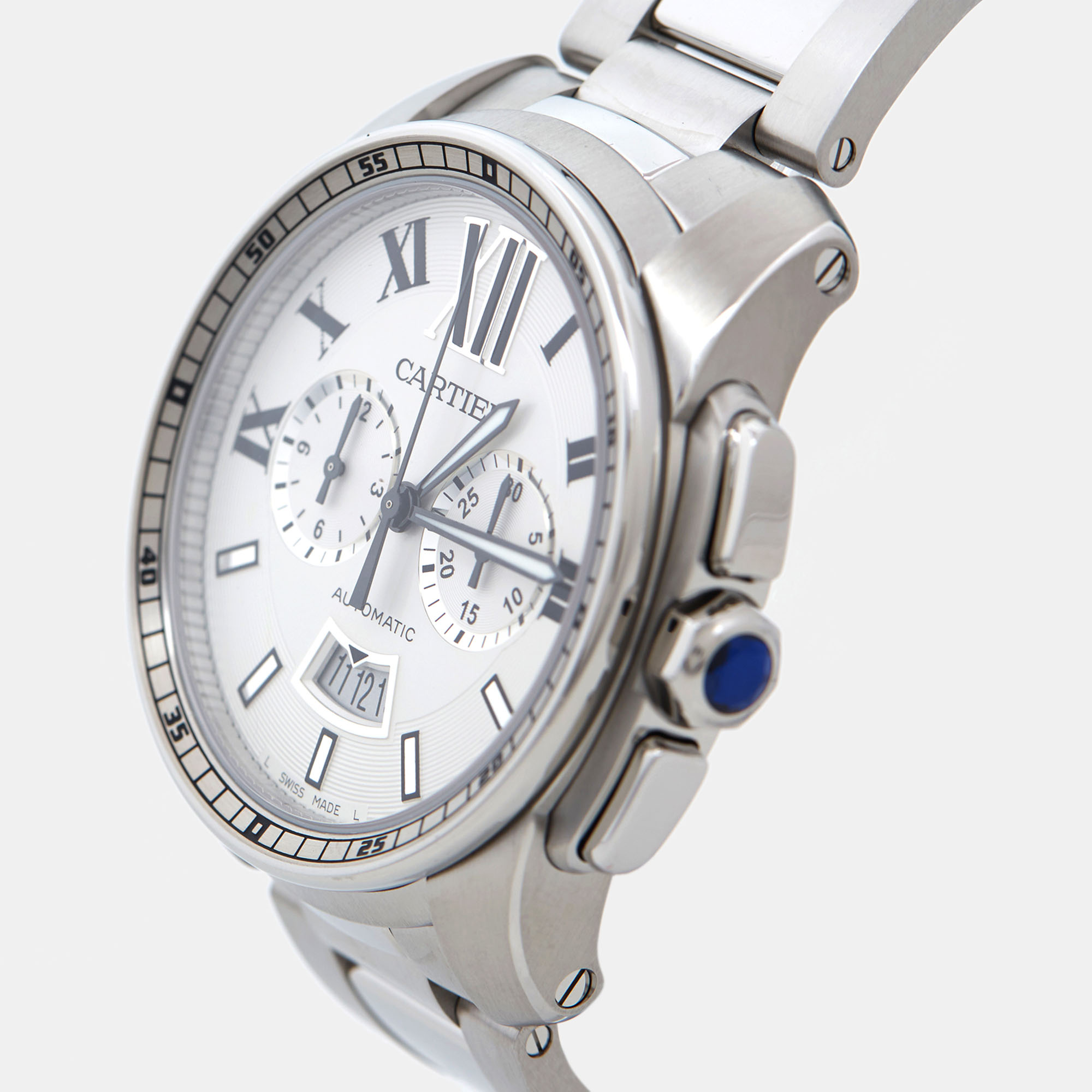 

Cartier Silver Stainless Steel Calibre de Cartier W7100045 Men's Wristwatch