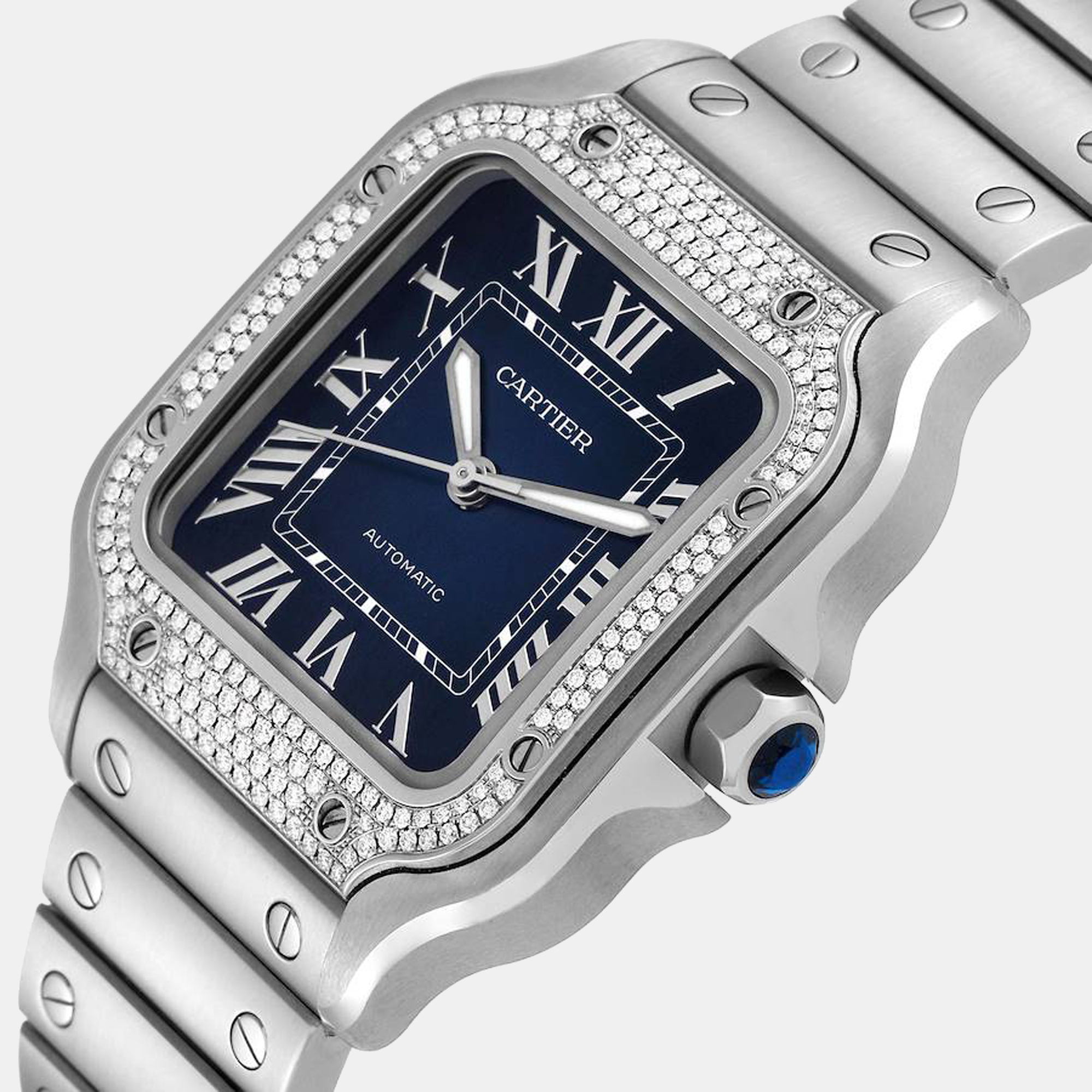 

Cartier Blue Diamonds Stainless Steel Santos W4SA0006 Automatic Men's Wristwatch 35 mm