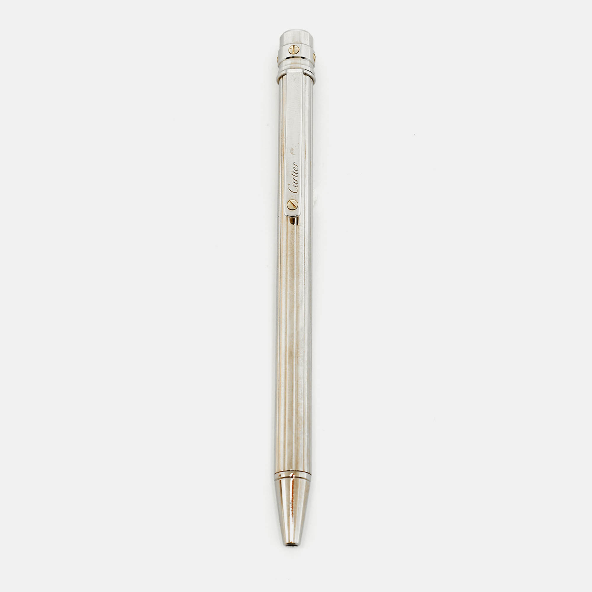 

Cartier Santos De Cartier Textured Two Tone Ballpoint Pen, Silver