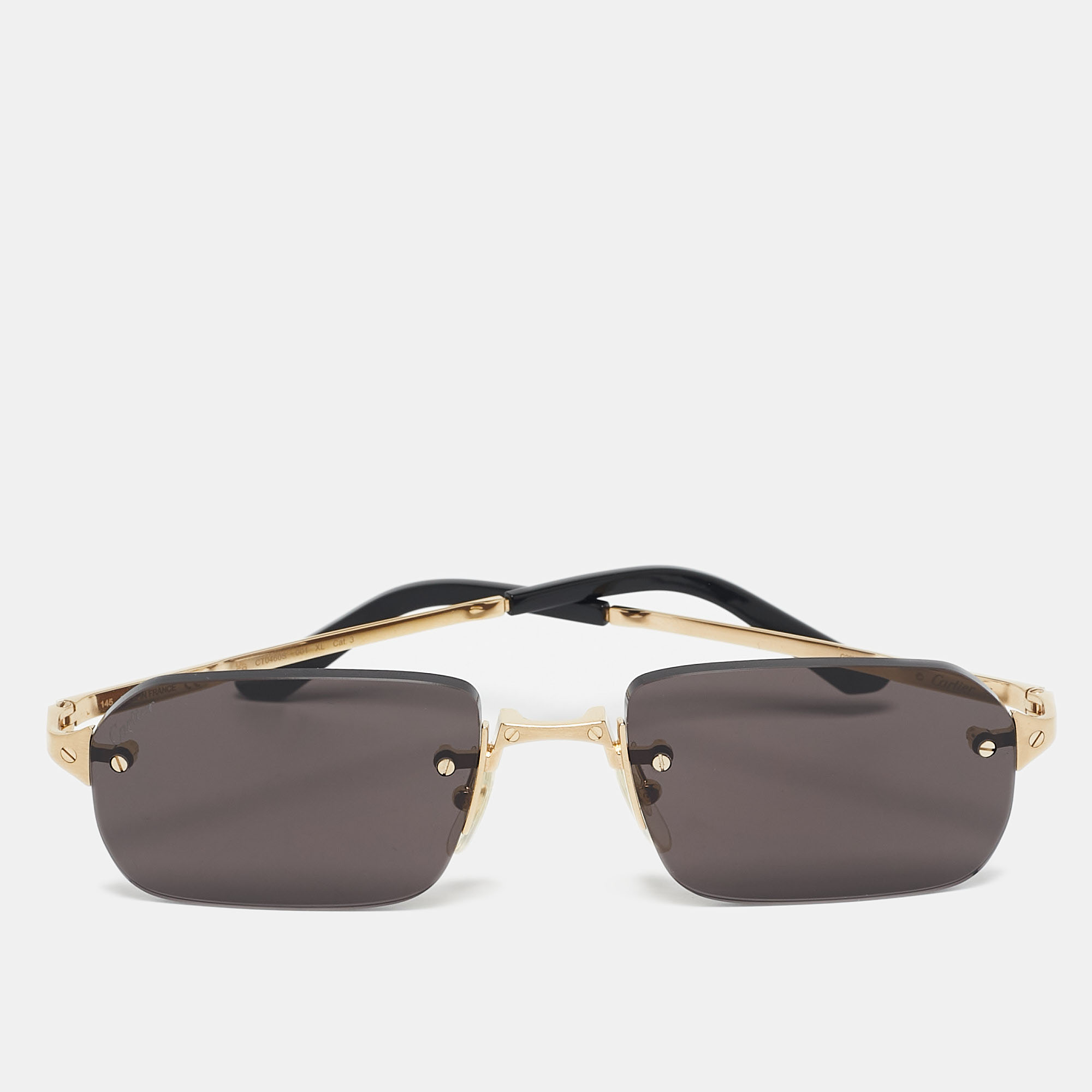 

Cartier Black/Gold Tone CT0460S Rimless Rectangle Sunglasses