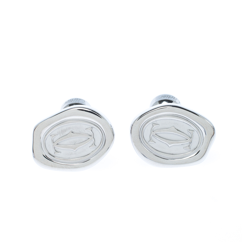Cartier Wax Seal Motif Silver Cufflinks 