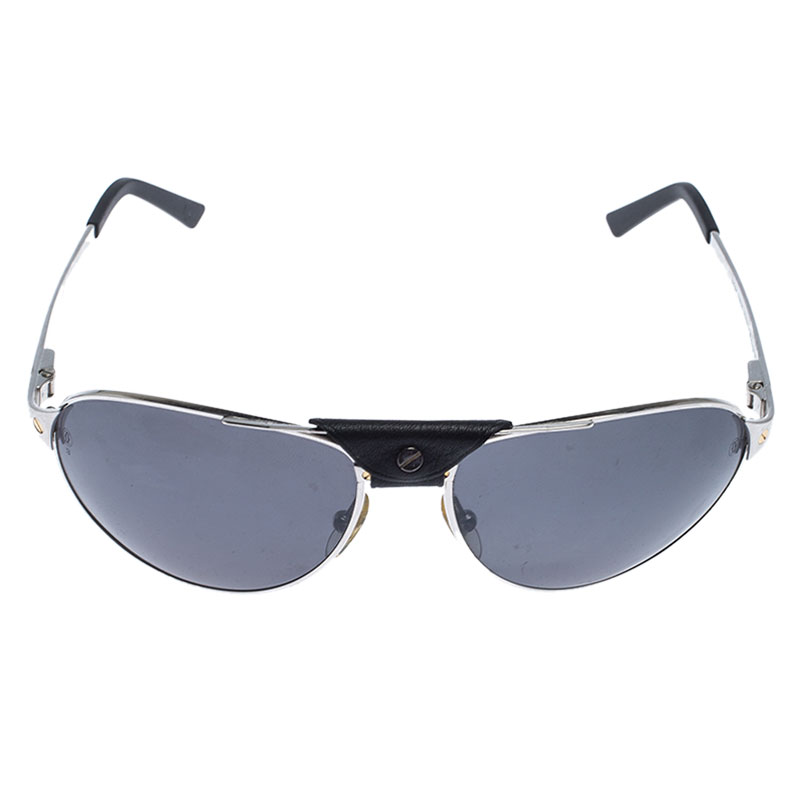

Cartier Silver Santos De Cartier Polarized Aviator Sunglasses, Grey
