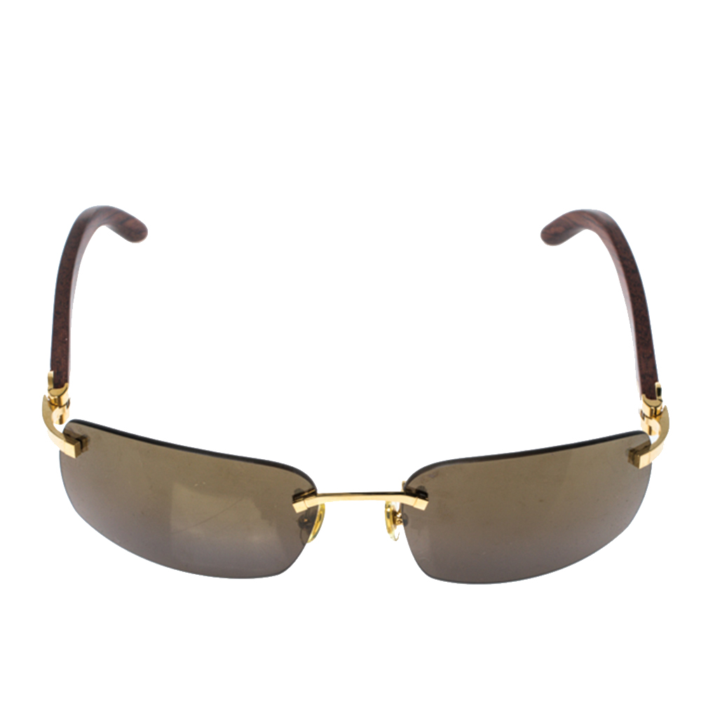 

Cartier Brown 140B Wooden C Décor Sunglasses