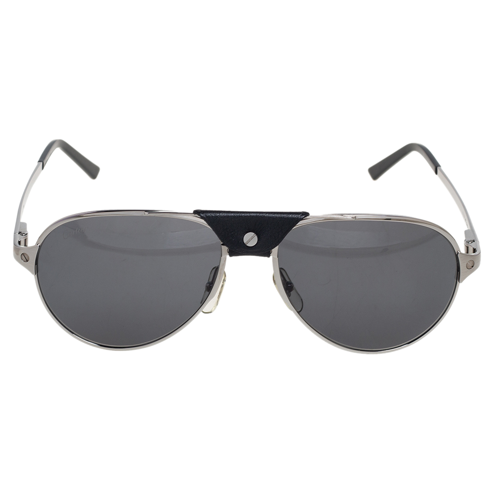 

Cartier Black Acetate Santos de Cartier Polarized Aviator Sunglasses