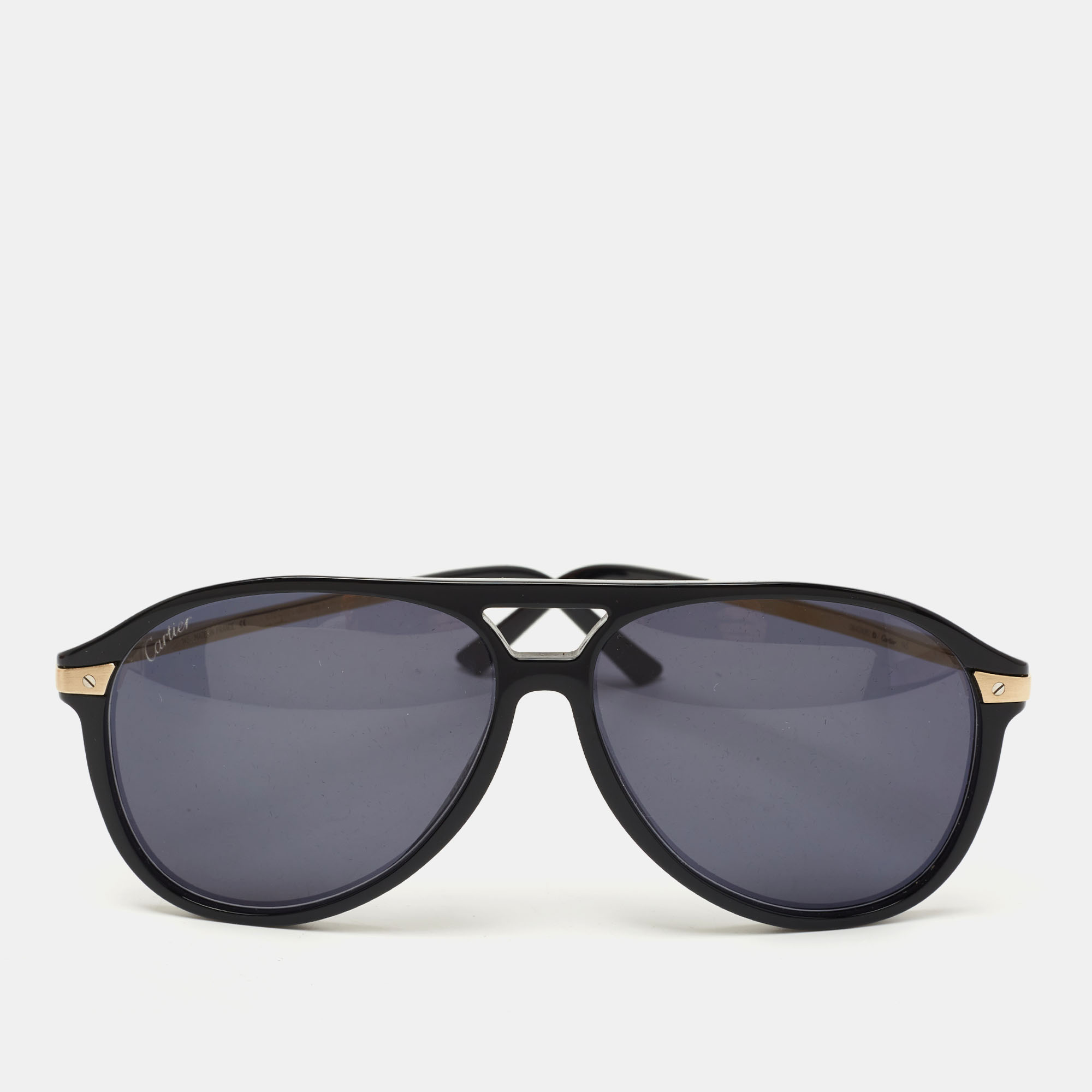 Pre-owned Cartier Black/gold D64d80b2 Aviator Sunglasses