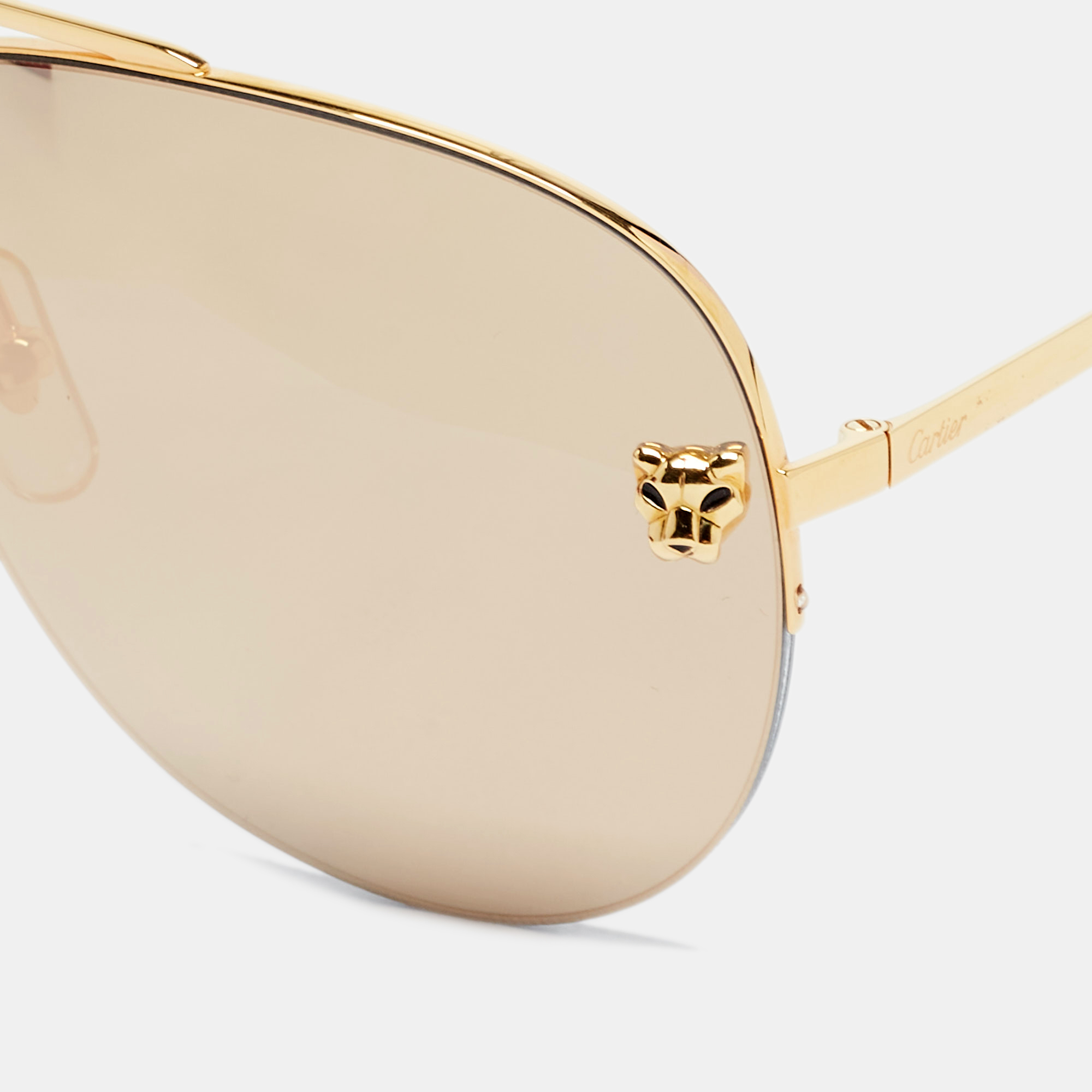 

Cartier Gold Panthere De Cartier Mirrored Aviator Sunglasses