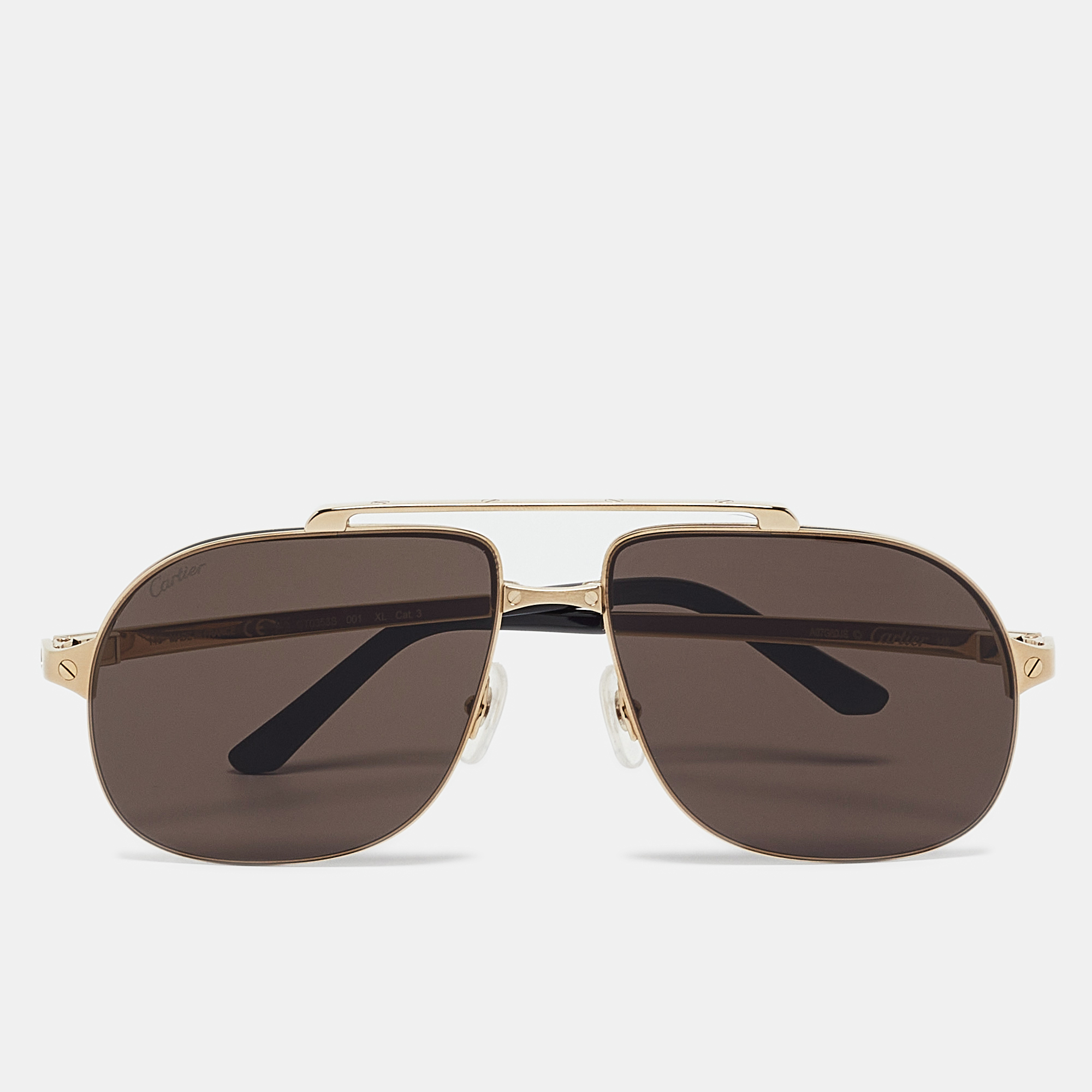 Pre-owned Cartier Black/gold Ct0353s Aviator Sunglasses