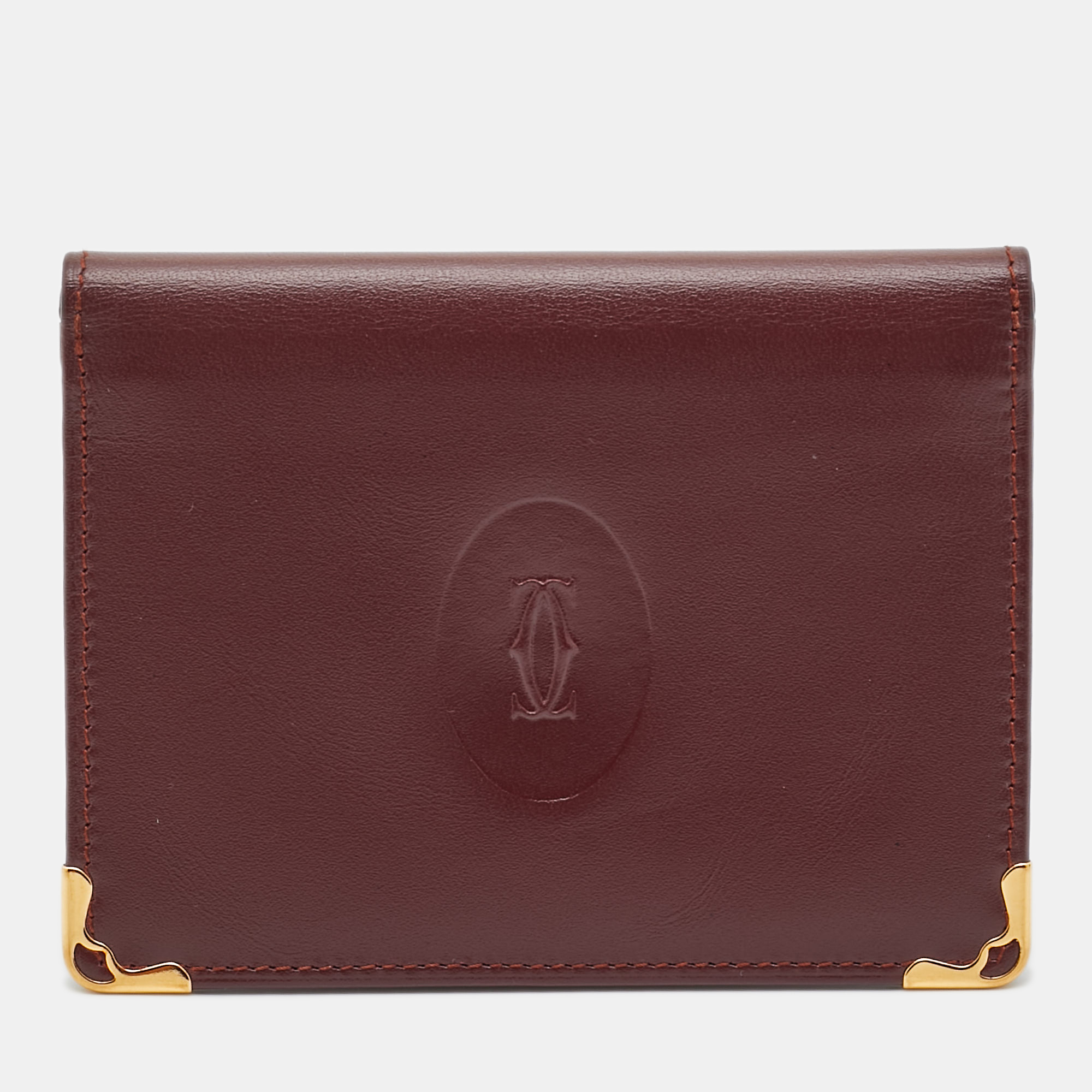 Pre-owned Cartier Id Card Holder In Burgundy