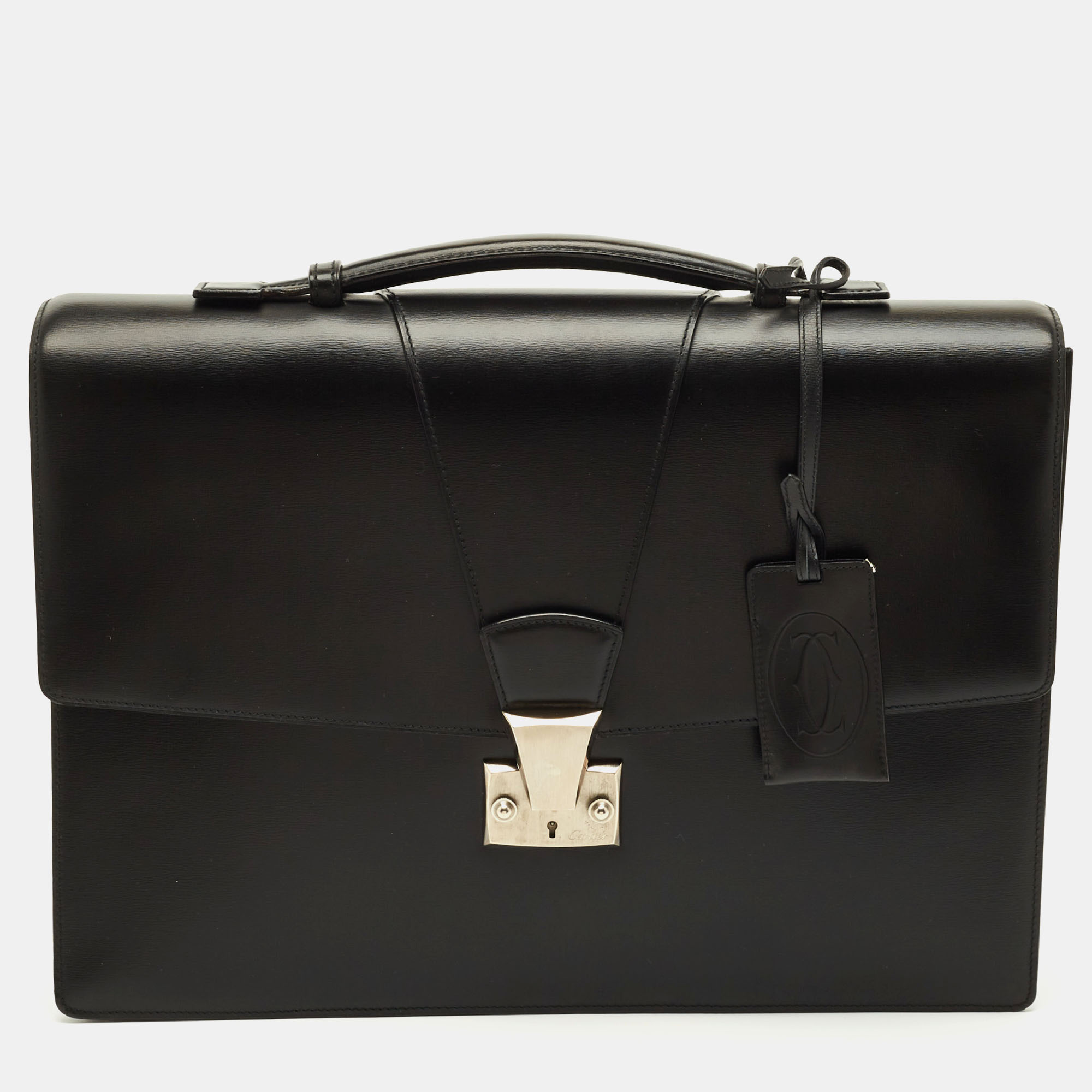 Cartier Pasha Black Leather Briefcase Bag