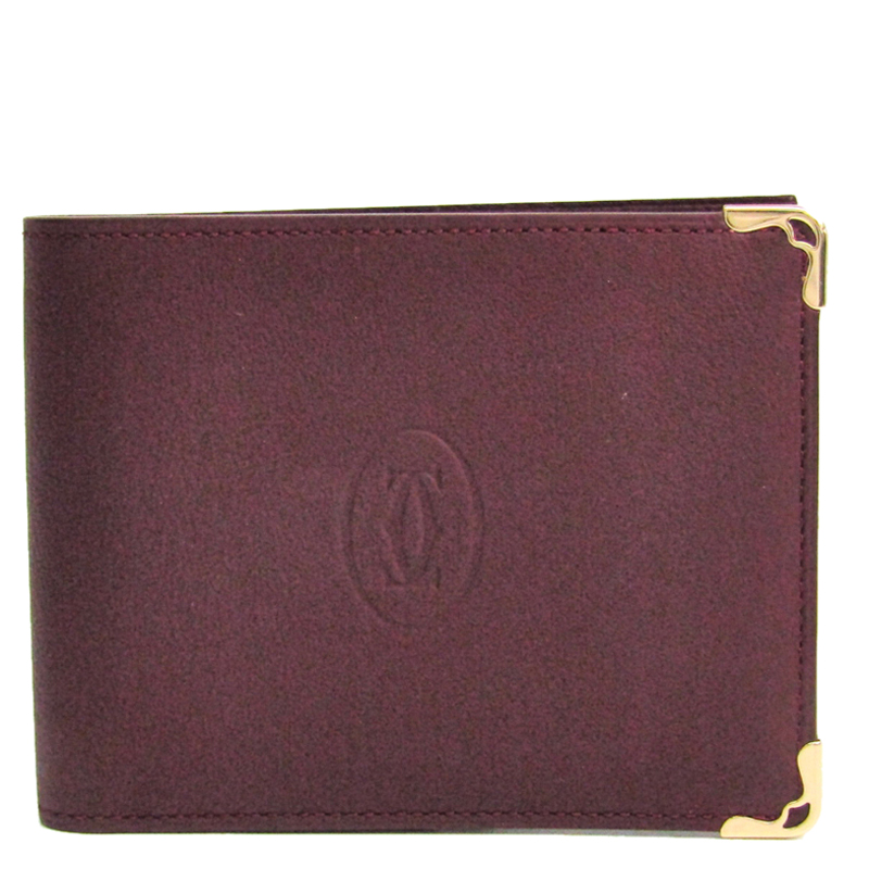 Pre Owned Cartier Bordeaux Leather Must Bifold Wallet 