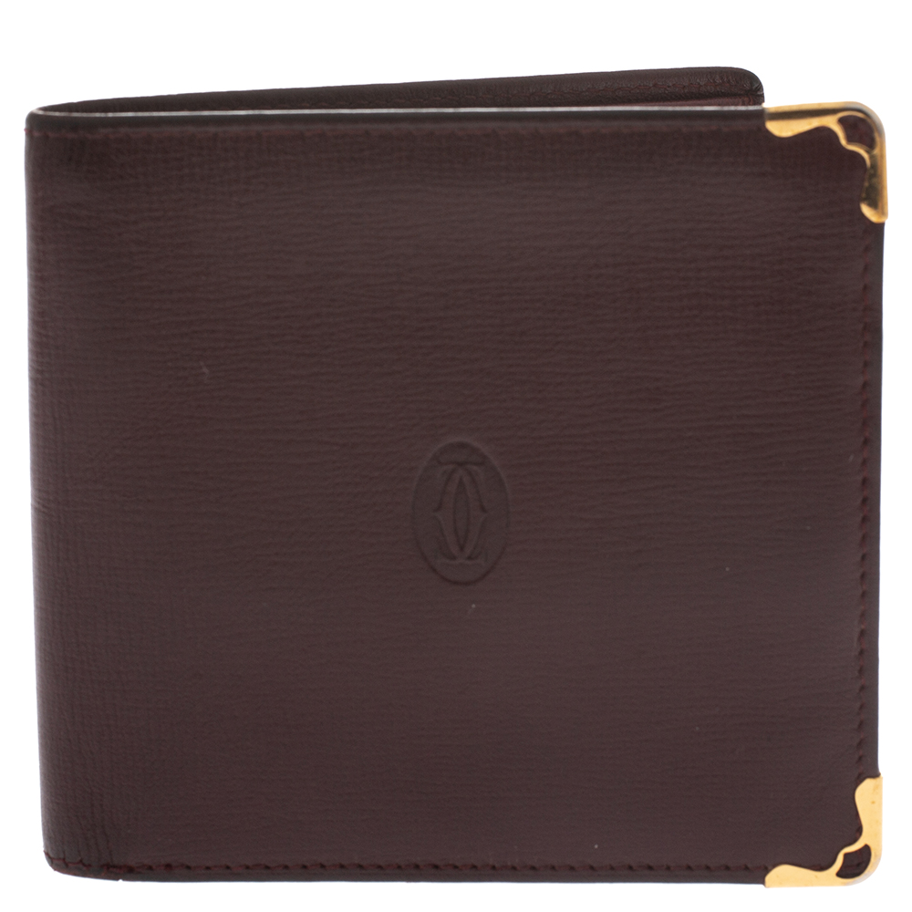 Pre Owned Cartier Burgundy Leather Must De Cartier Bifold Wallet