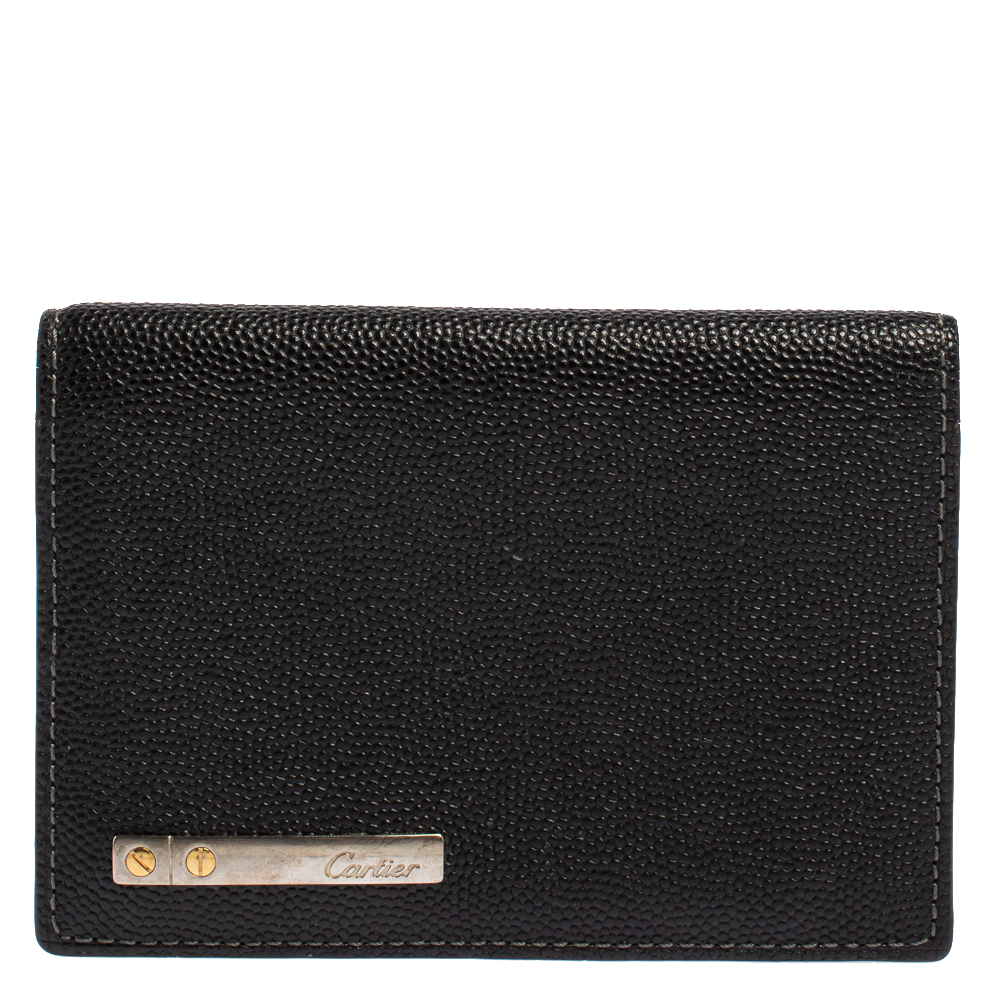 Pre-owned Cartier Black Leather Santos Business Card Holder