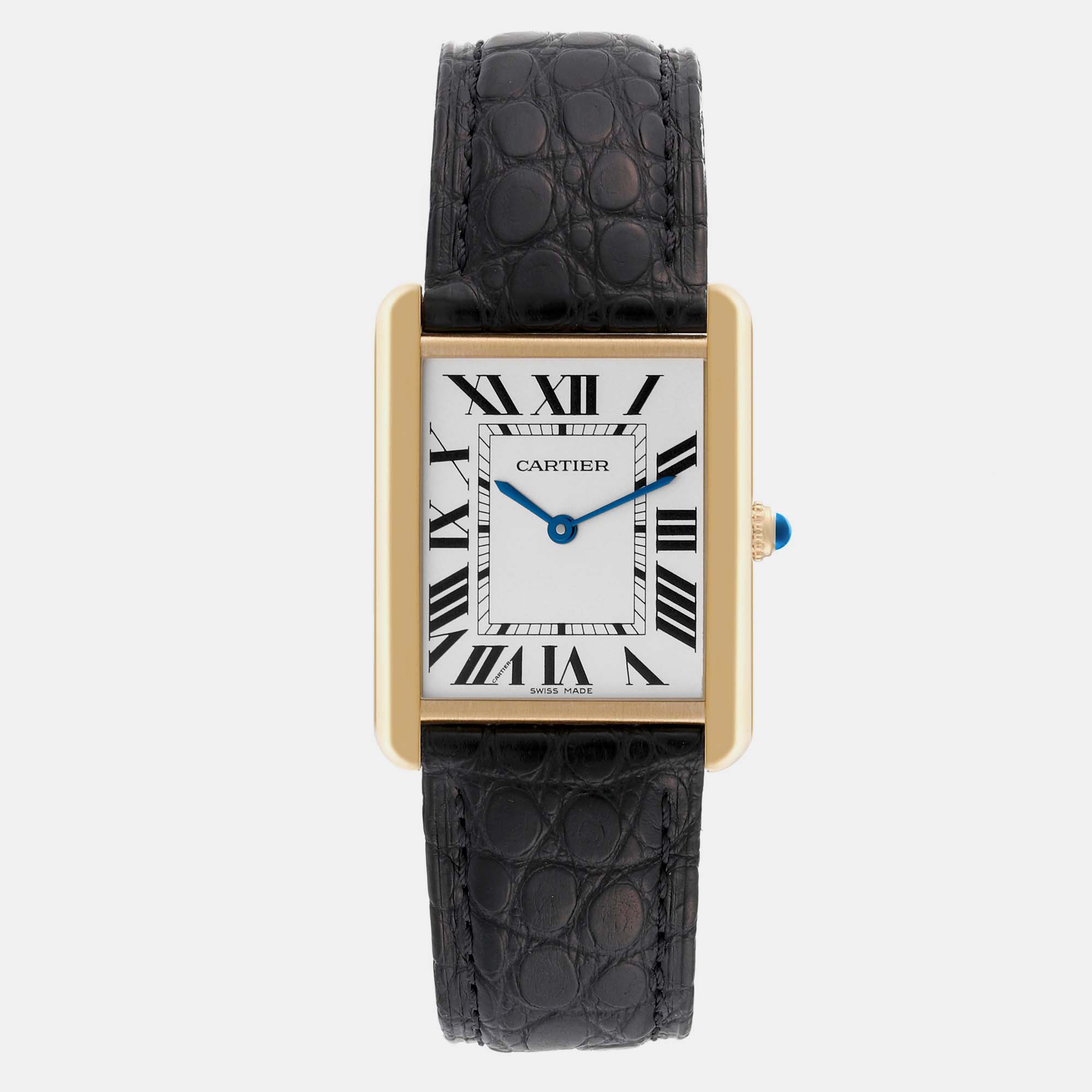 

Cartier Tank Solo Yellow Gold Steel Black Strap Men's Watch 27.0 mm, White