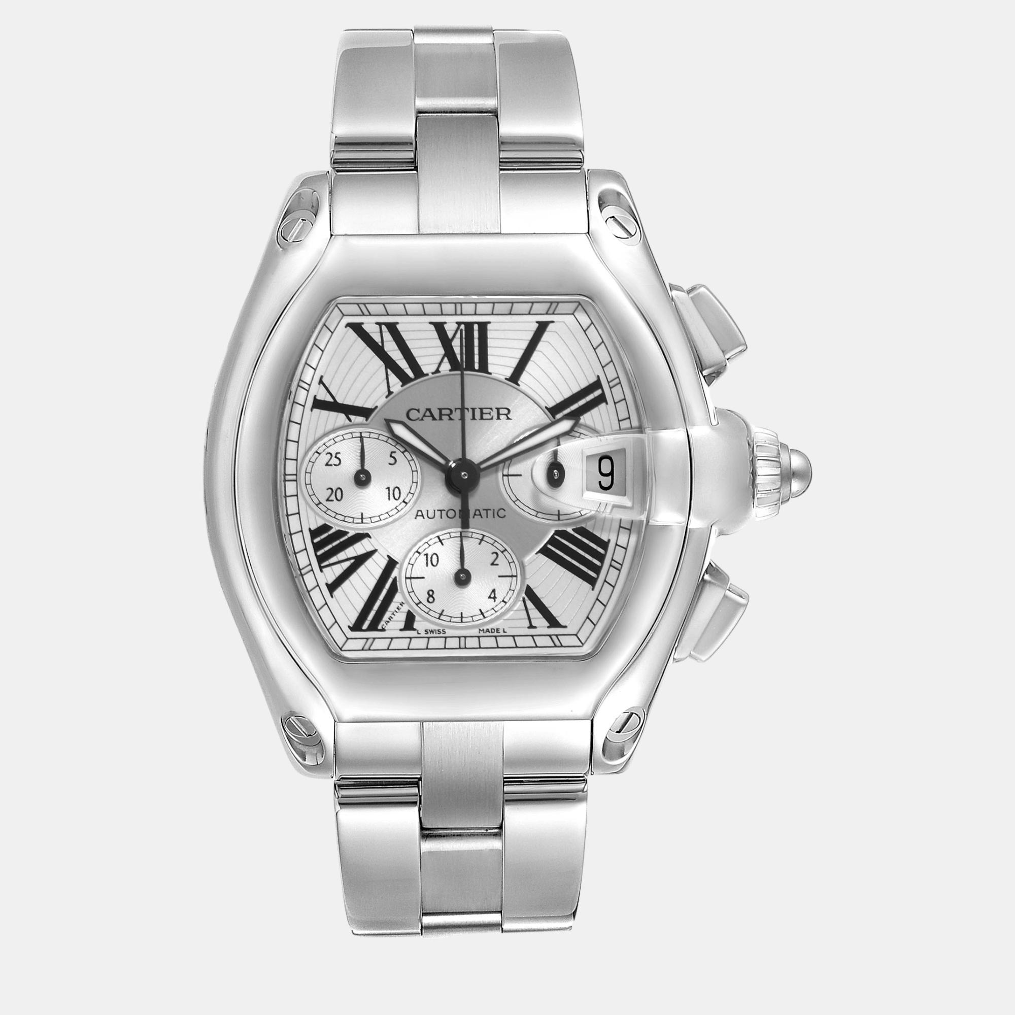 

Cartier Roadster XL Chronograph Steel Mens Watch W62019X6 49 mm x 43 mm, Silver