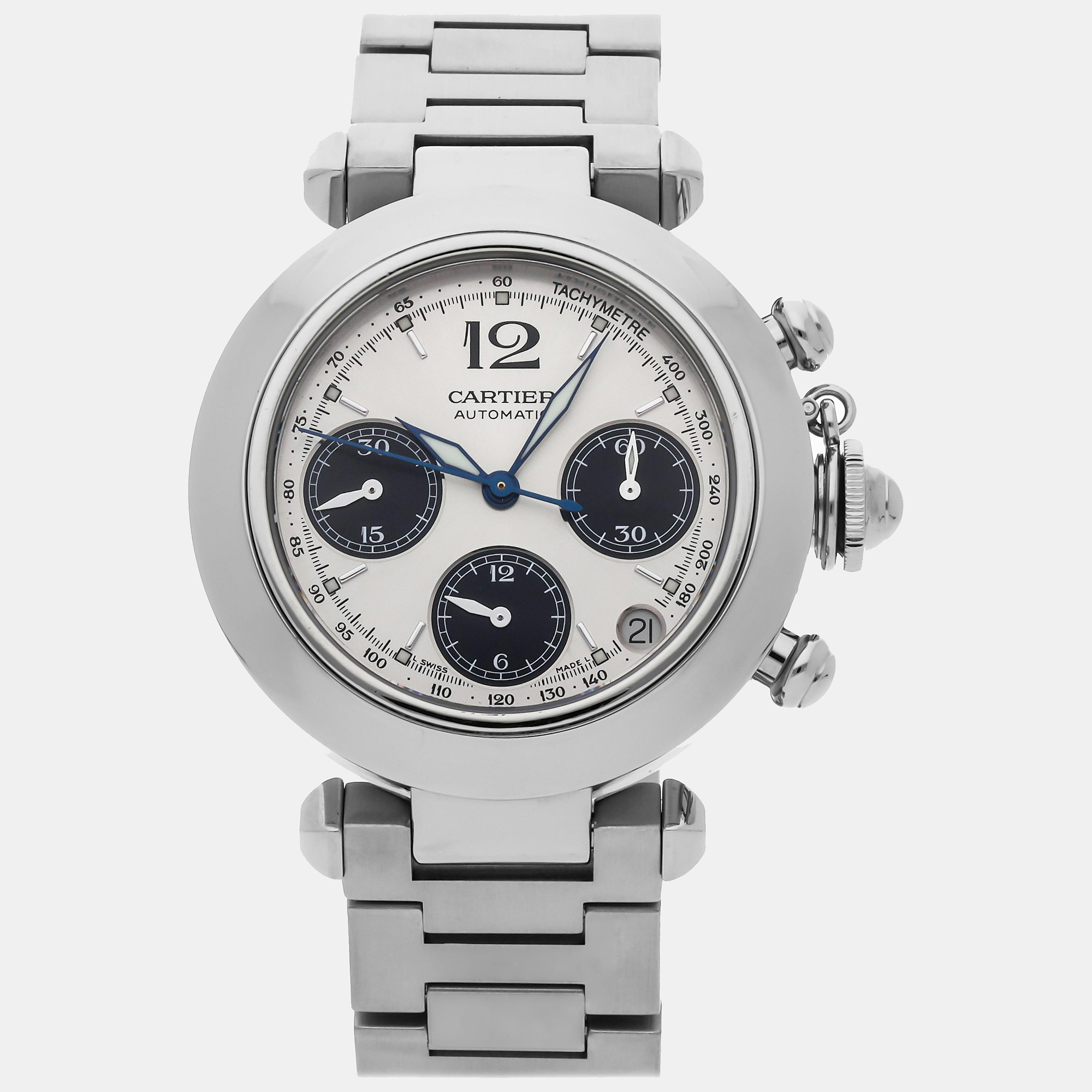 

Cartier Silver Stainless Steel Pasha Automatic Men's Wristwatch 36 mm