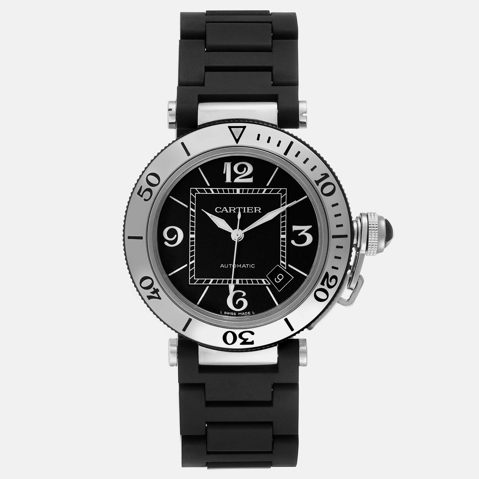 

Cartier Pasha Seatimer Steel Rubber Bracelet Men's Watch W31077U2 40.5 mm, Black
