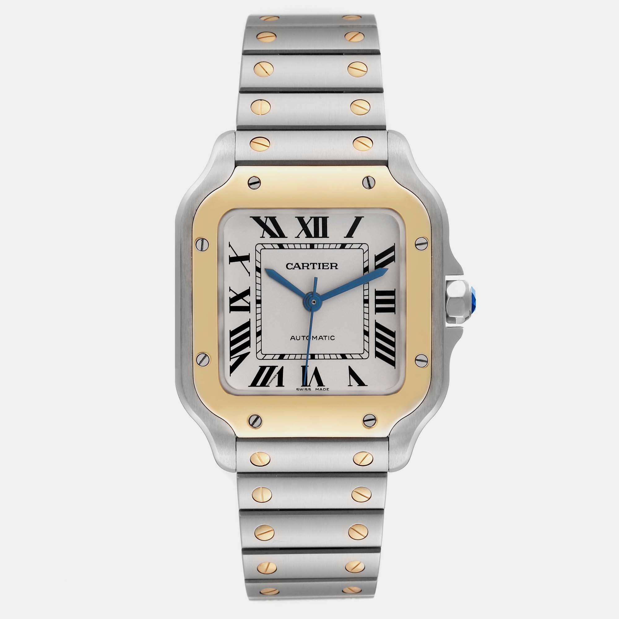 

Cartier Santos Medium Steel Yellow Gold Mens Watch W2SA0016 35.1 mm x 41.9 mm, Silver