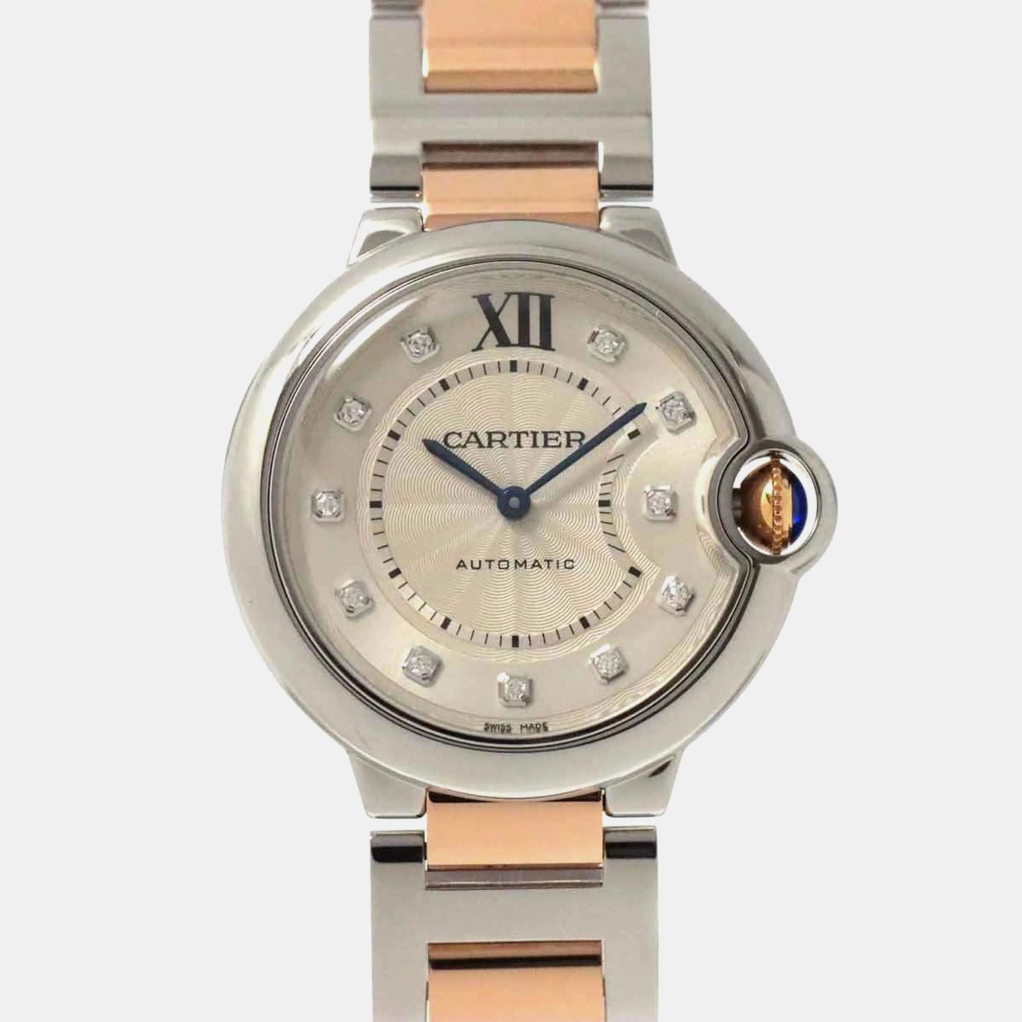 

Cartier Silver 18k Rose Gold Stainless Steel Ballon Bleu WE902031 Automatic Men's Wristwatch 36 mm