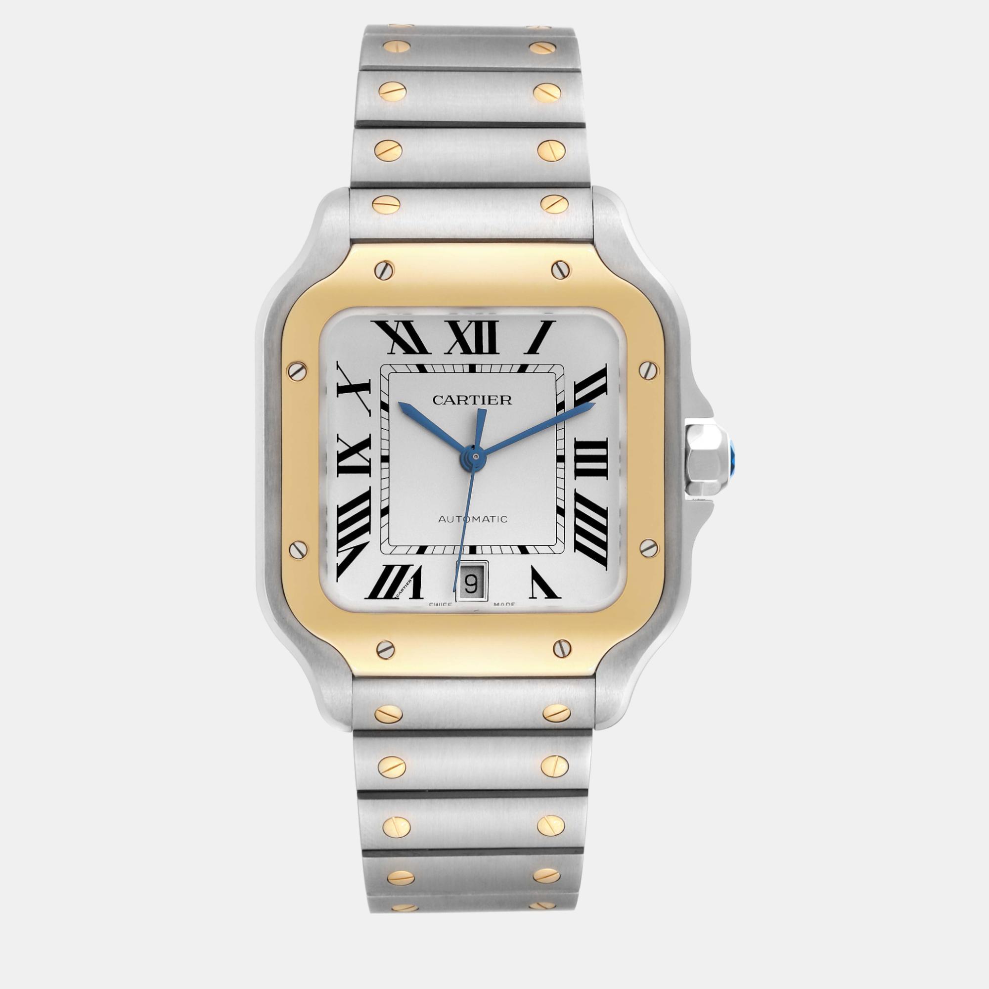 

Cartier Santos Large Steel Yellow Gold Men's Watch, Silver