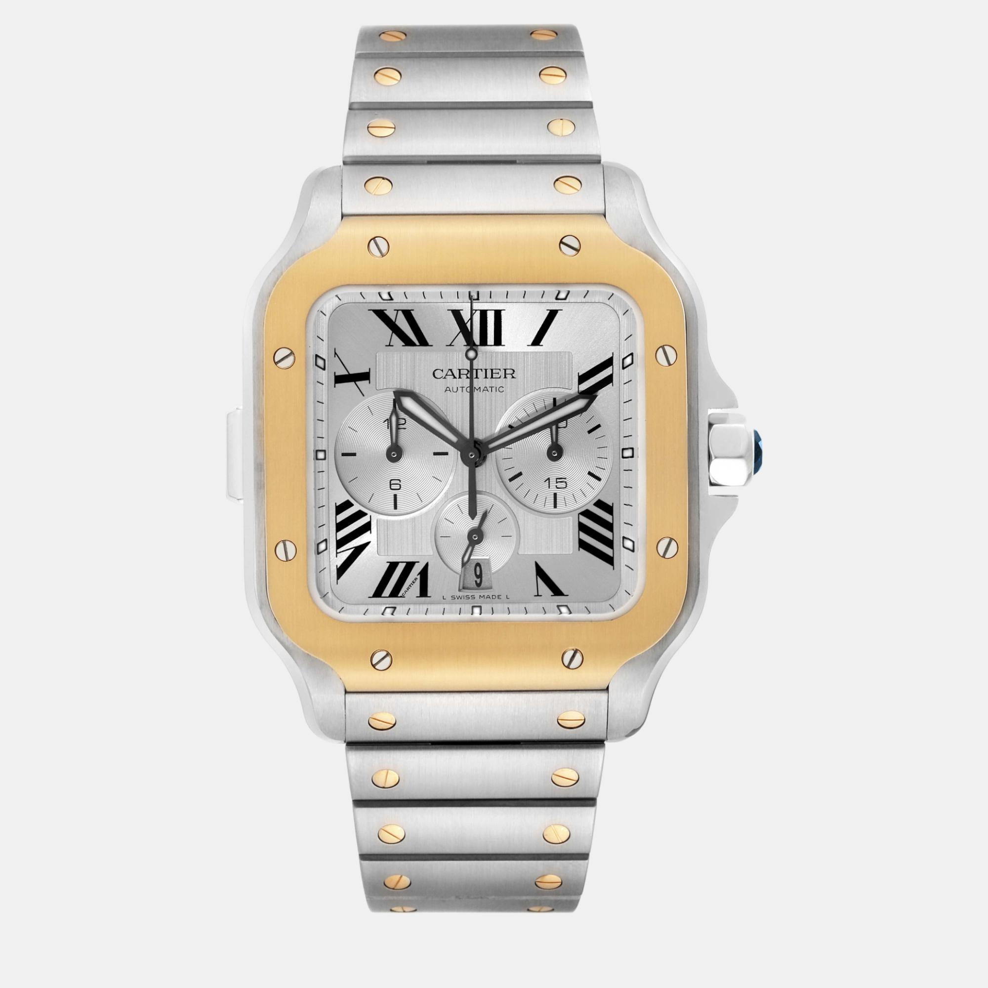 

Cartier Santos  Chronograph Steel Yellow Gold Men's Watch 44.9 mm, Silver