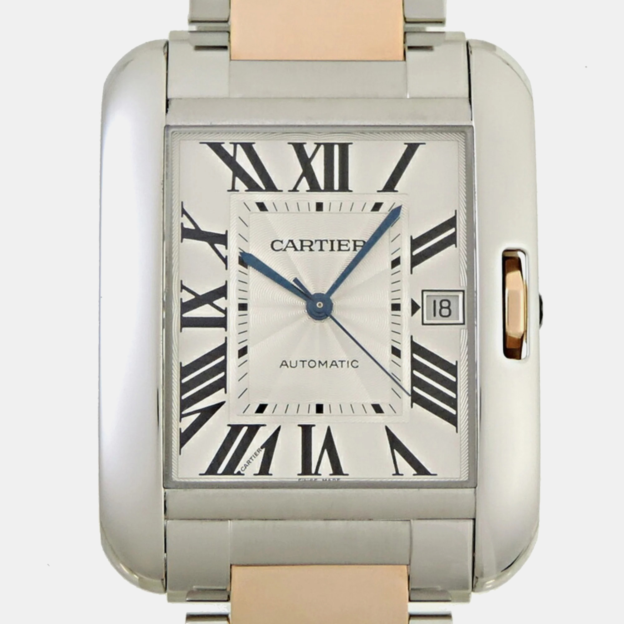 

Cartier Silver 18k Rose Gold Stainless Steel Tank Anglaise Automatic Men's Wristwatch 36 mm