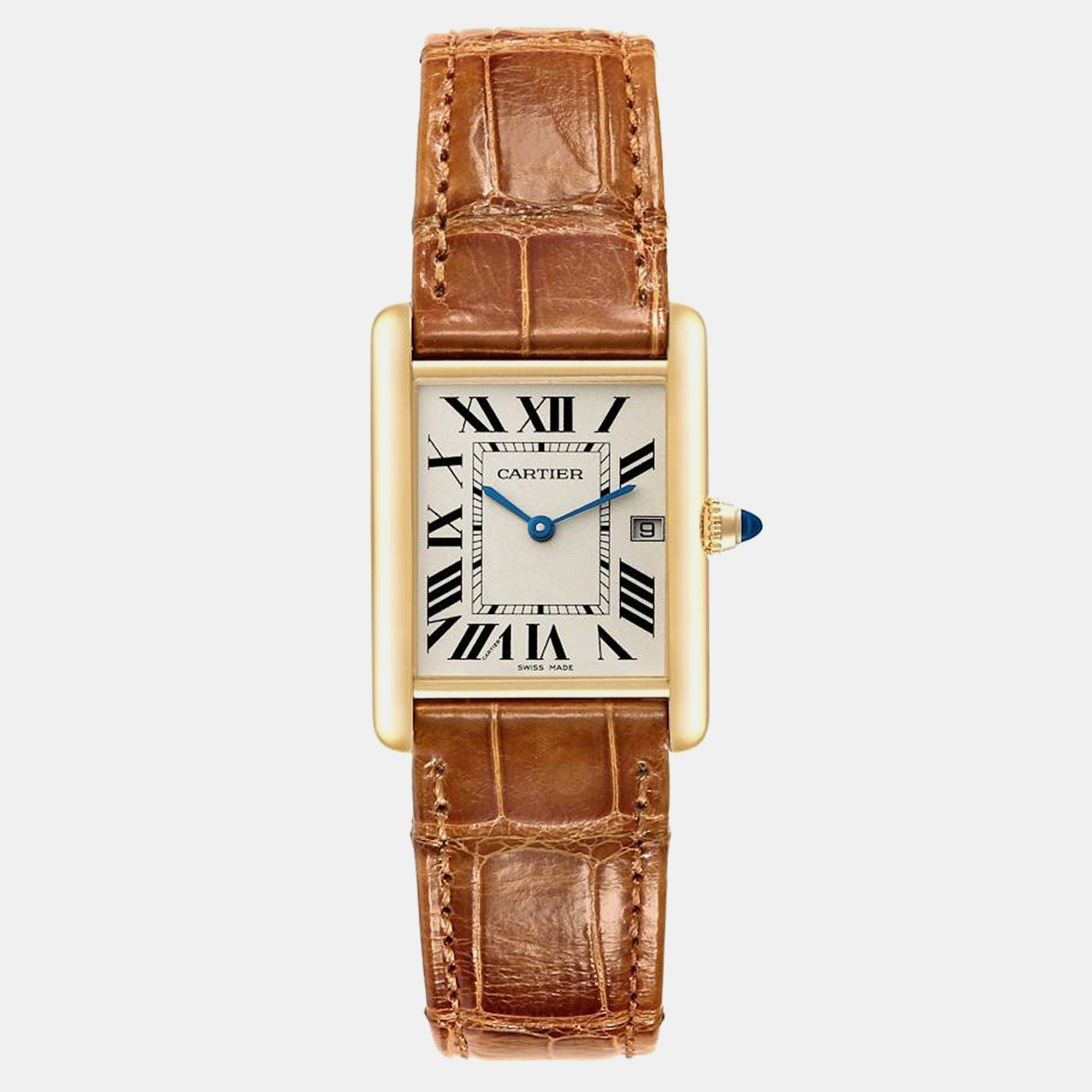 

Cartier Tank Louis Yellow Gold Leather Men's Watch W1529756, Silver