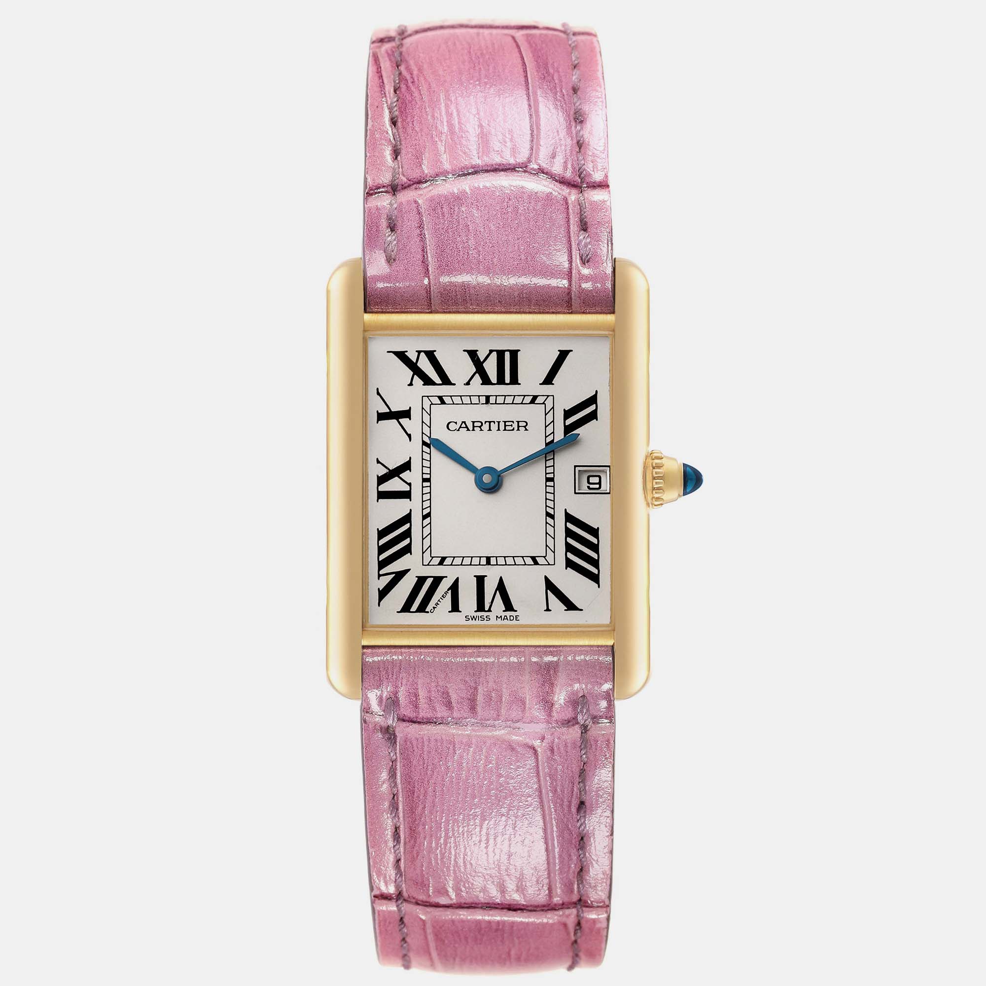 

Cartier Tank Louis Yellow Gold Pink Strap Mens Watch W1529756, White